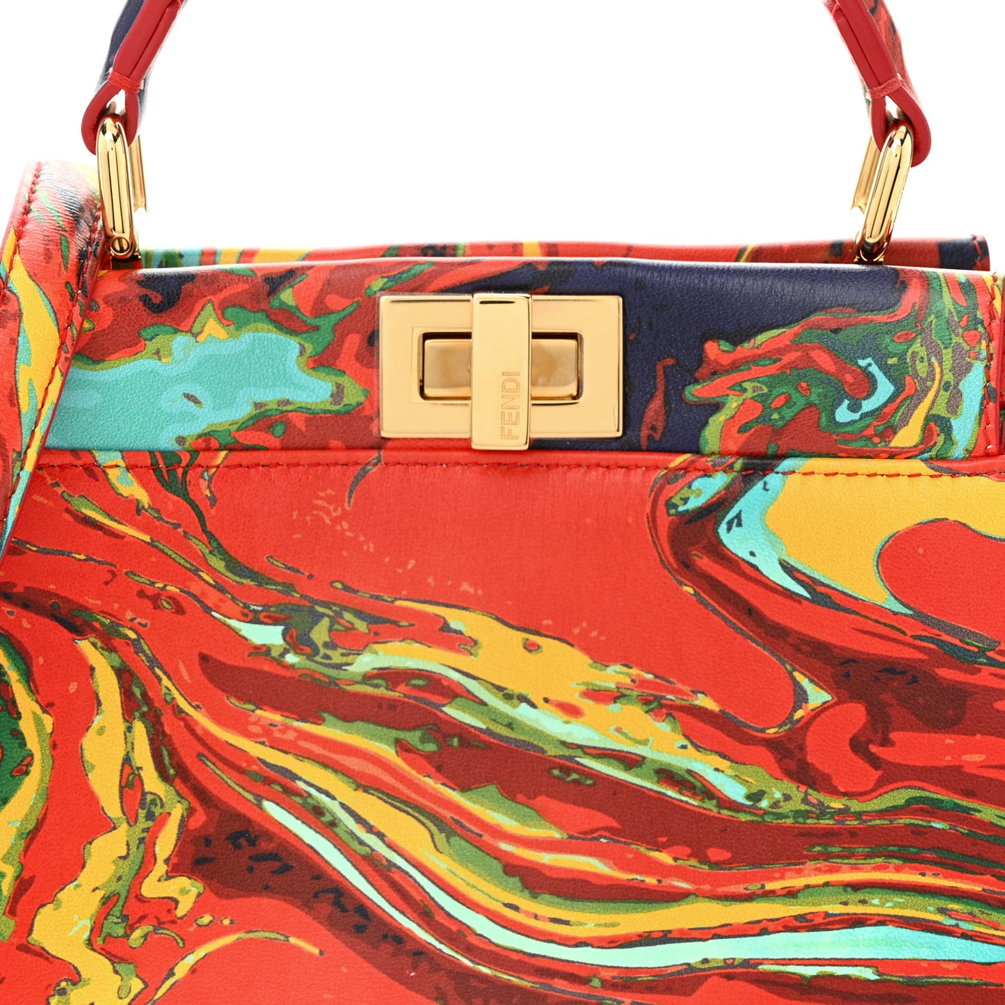 Nappa Marble Mini Peekaboo Iconic Satchel Rosso Multicolor