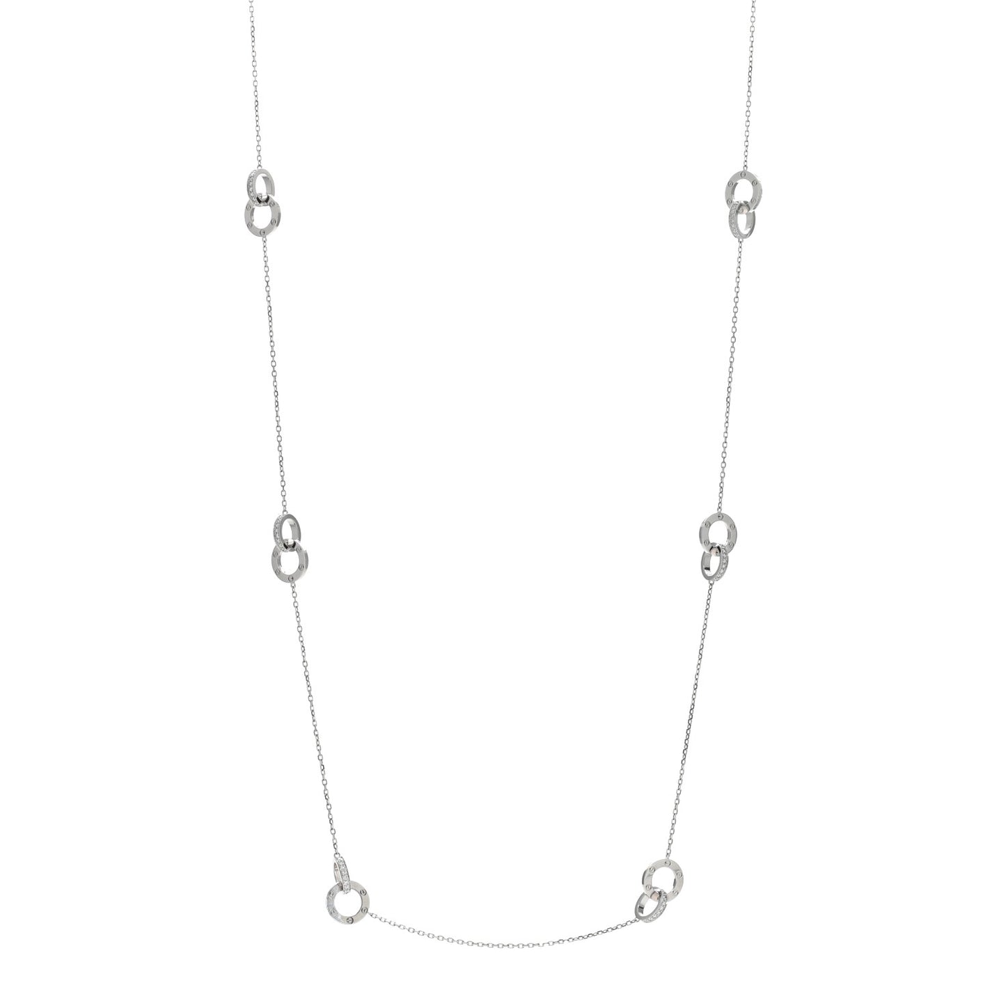 18K White Gold Diamond LOVE Long Station Necklace
