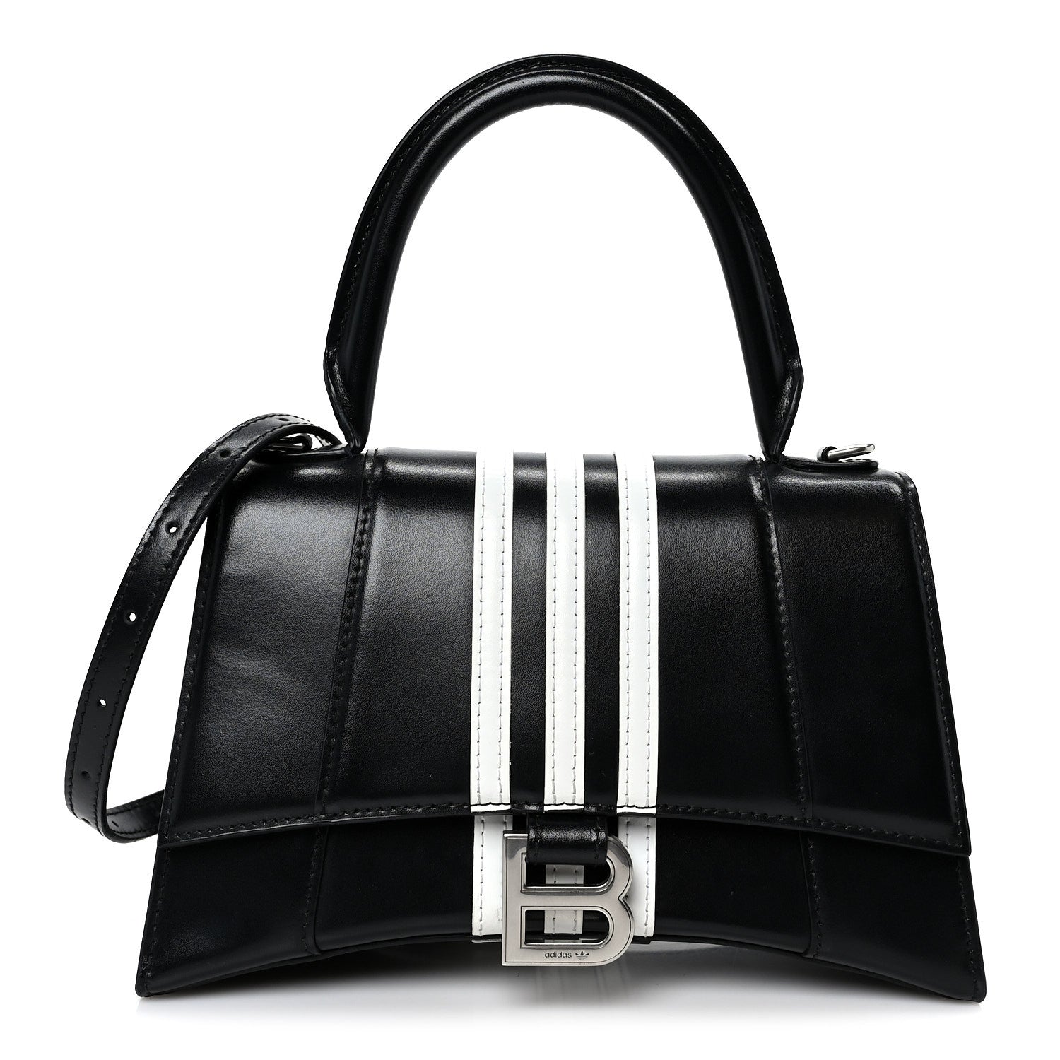 Balenciaga X ADIDAS Shiny Box Calfskin Small Hourglass Top Handle