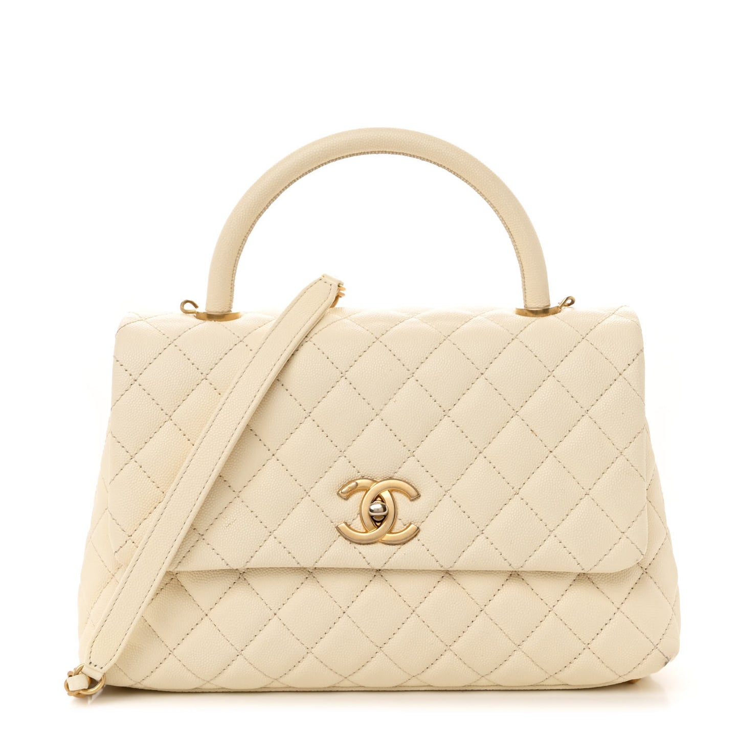 Caviar Quilted Small Coco Handle Flap White