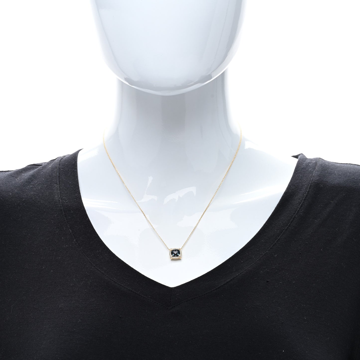 18K Yellow Gold Diamond Hampton Blue Topaz 7mm Petite Chatelaine Pave Bezel Pendant Necklace