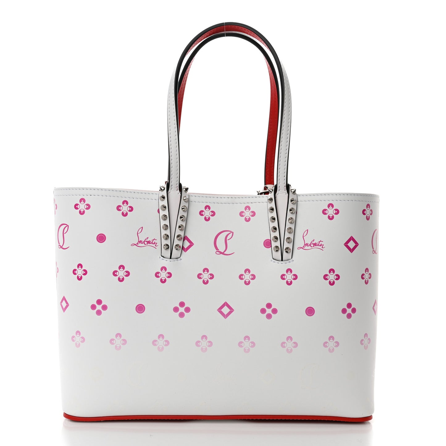 Calfskin Loubinthesky Small Cabata Spike Tote White Rose