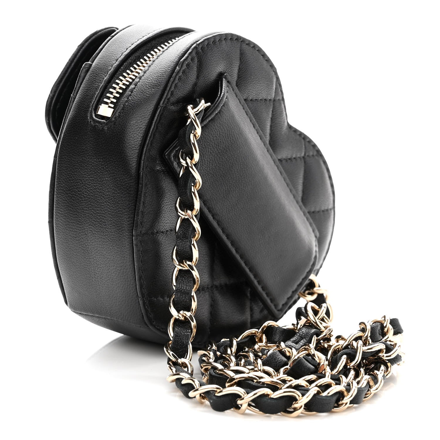 Chanel Lambskin Quilted CC In Love Heart Waist Belt Bag With Chain Black 3 of 10