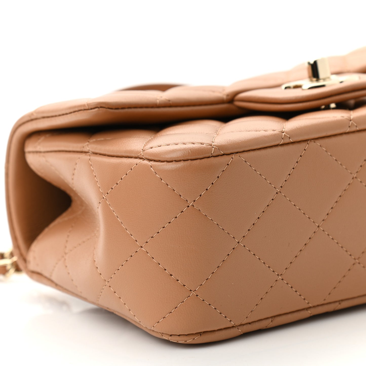 Lambskin Quilted Mini Top Handle Rectangular Flap Light Brown