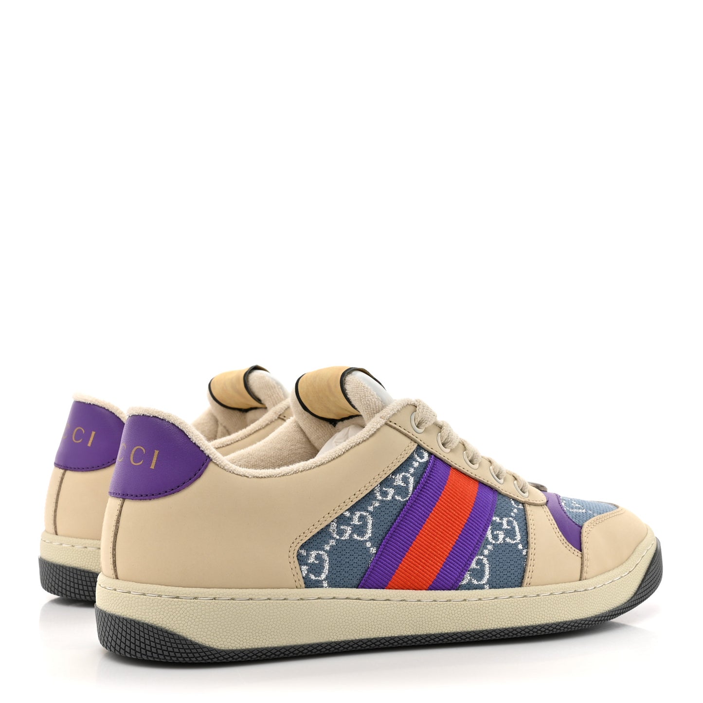 Calfskin Lame GG Monogram Web Womens Screener Sneakers 40 Blue Silver Dusty Milk Shine Purple