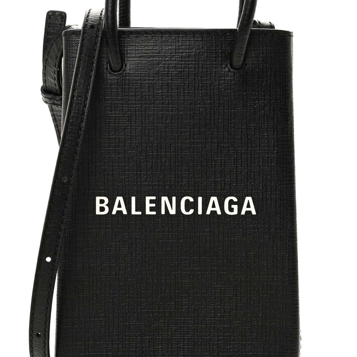Squared Calfskin Logo Shopping Phone Holder Bag Black