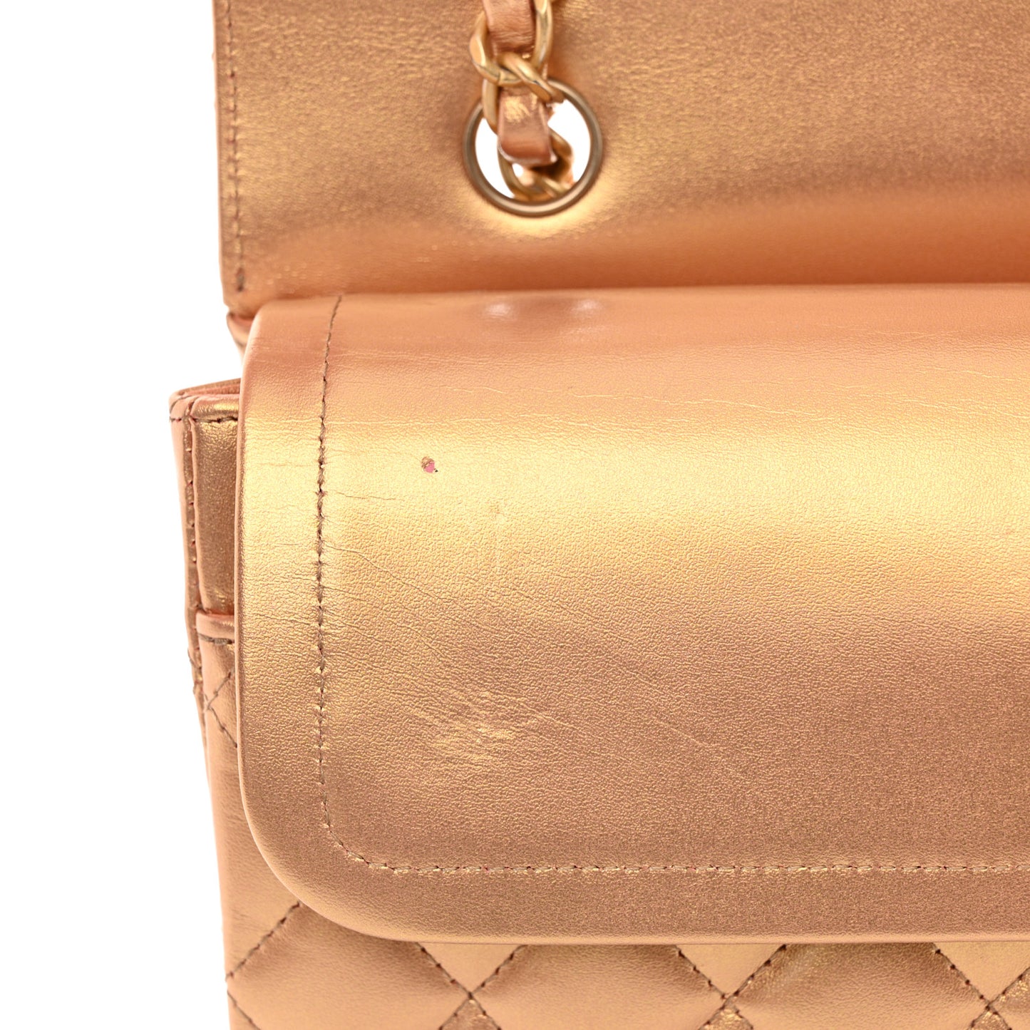 Metallic Lambskin Quilted Medium Double Flap Golden