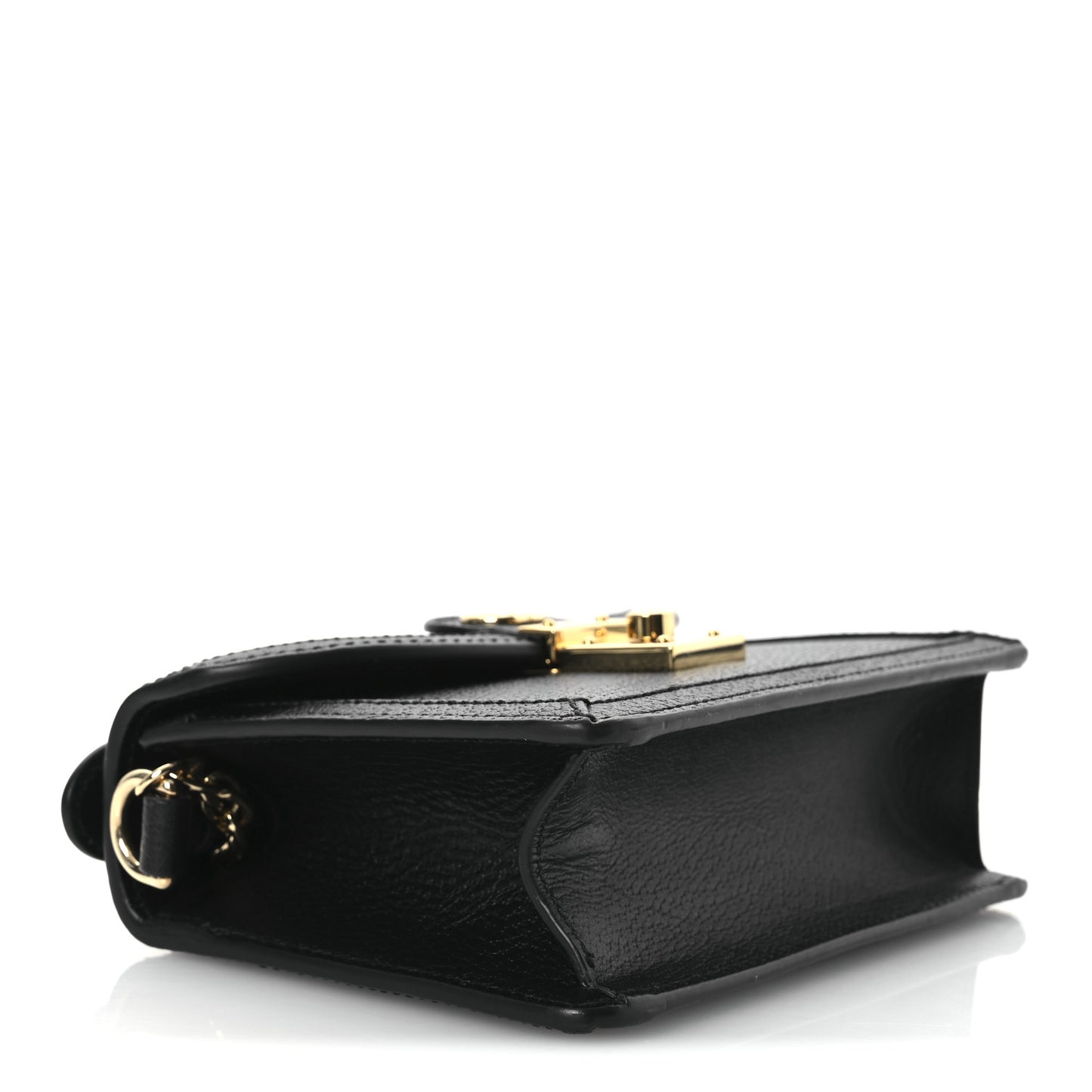 Textured Dollar Calfskin Web Mini Ophidia Padlock Top Handle Chain Shoulder Bag Black