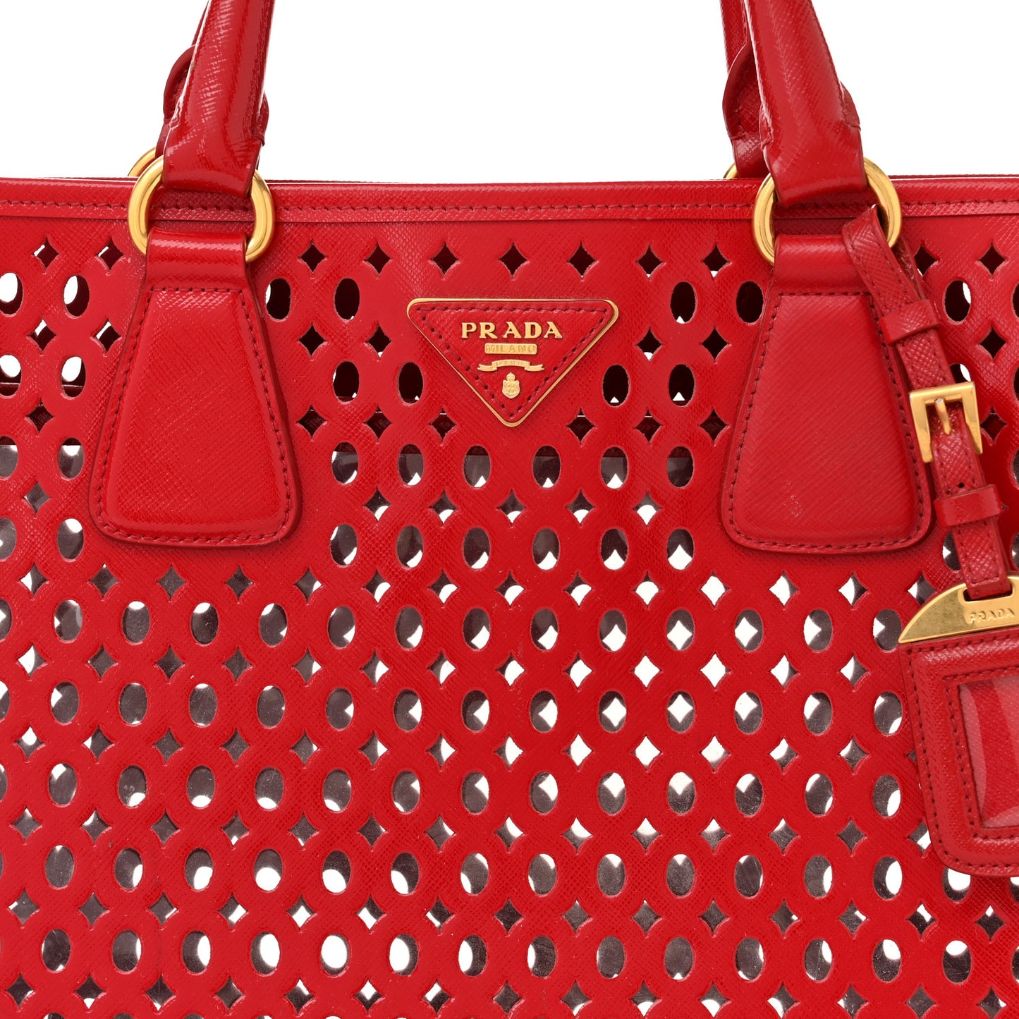 Saffiano Perforated Tote Red