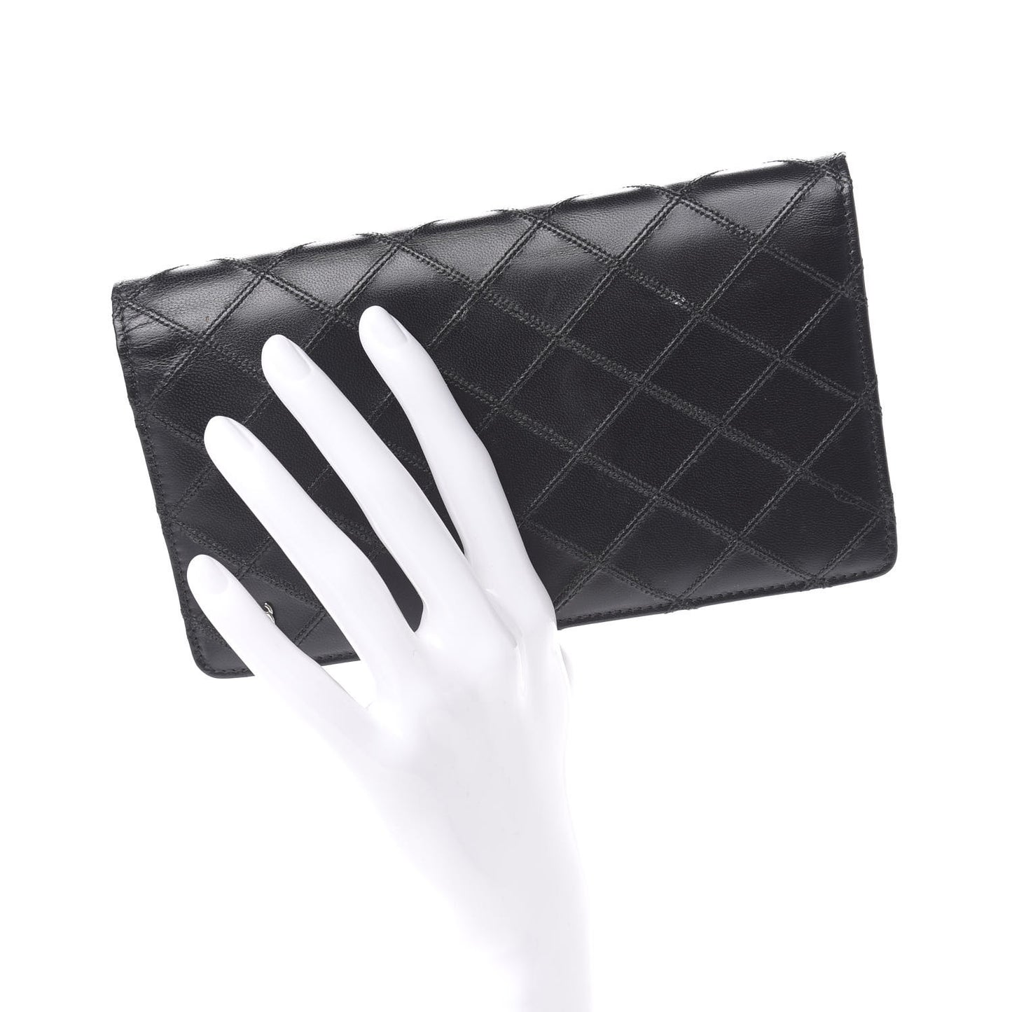 Calfskin Diamond Stitched Wallet Black