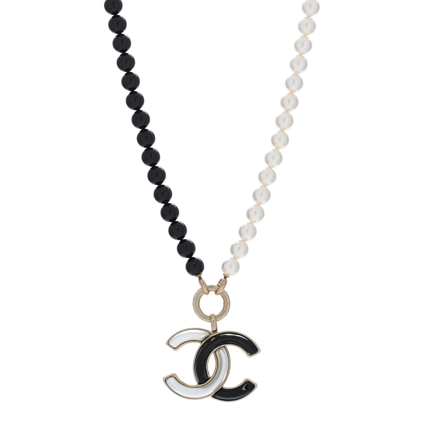 Pearl Beaded CC Necklace Black White