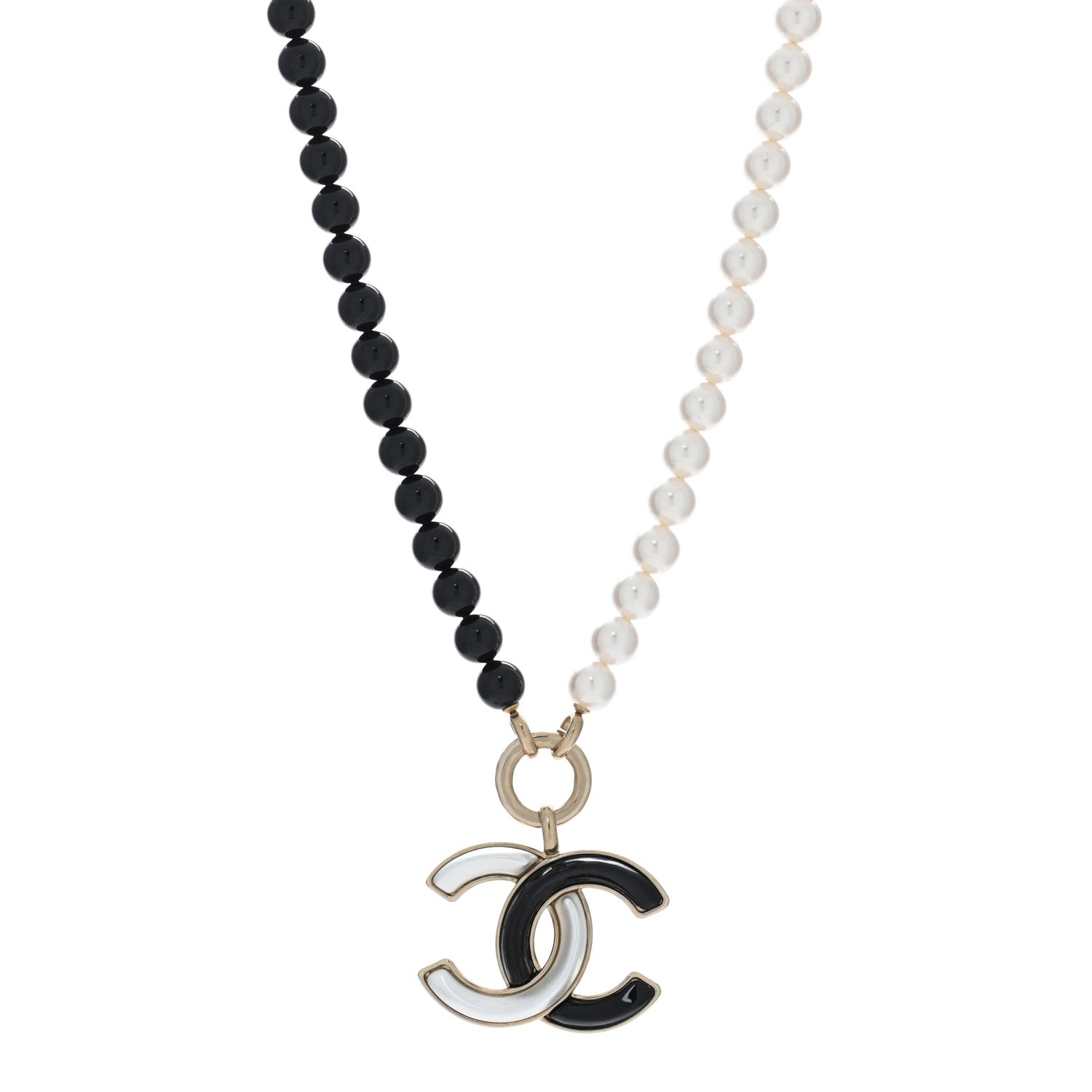 Chanel Pearl Beaded CC Necklace Black White 1 of 5
