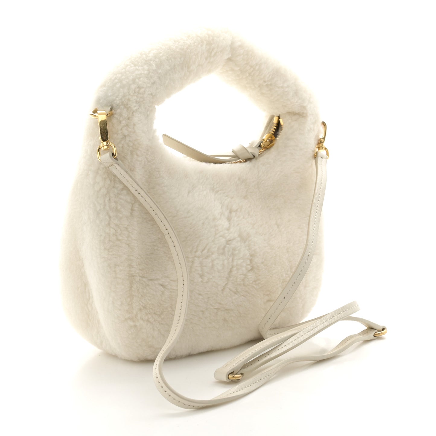 Montone Shearling Small Wander Hobo White
