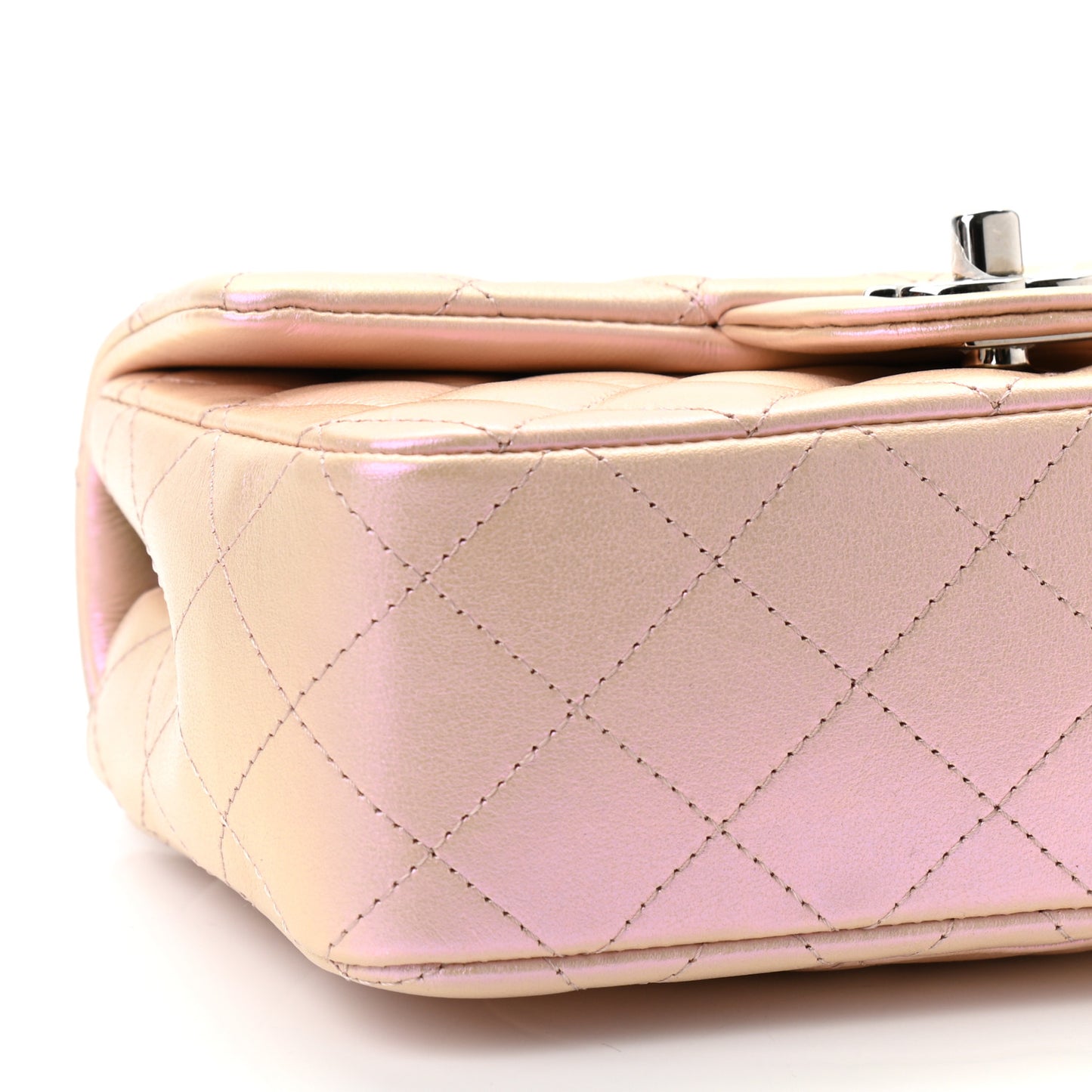 Iridescent Calfskin Quilted Mini Rectangular Flap Pink