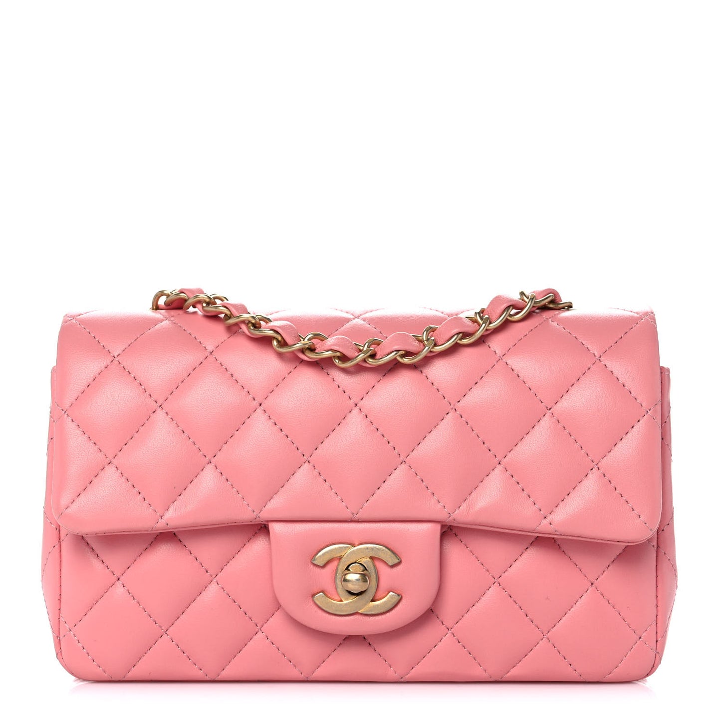 Lambskin Quilted Mini Rectangular Flap Pink