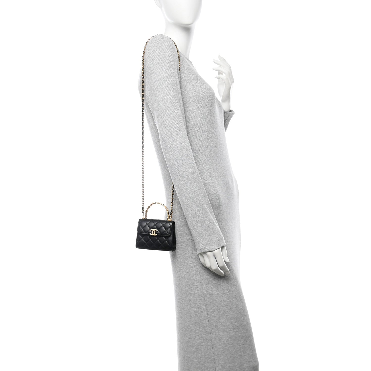 Chanel Lambskin Enamel Quilted Mini Top Handle Flap Black 2 of 12