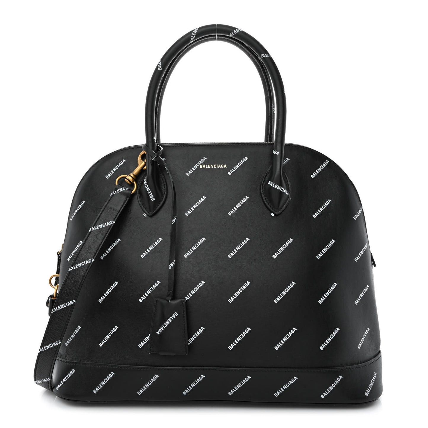 Calfskin Allover Logo M Ville Top Handle Bag Black