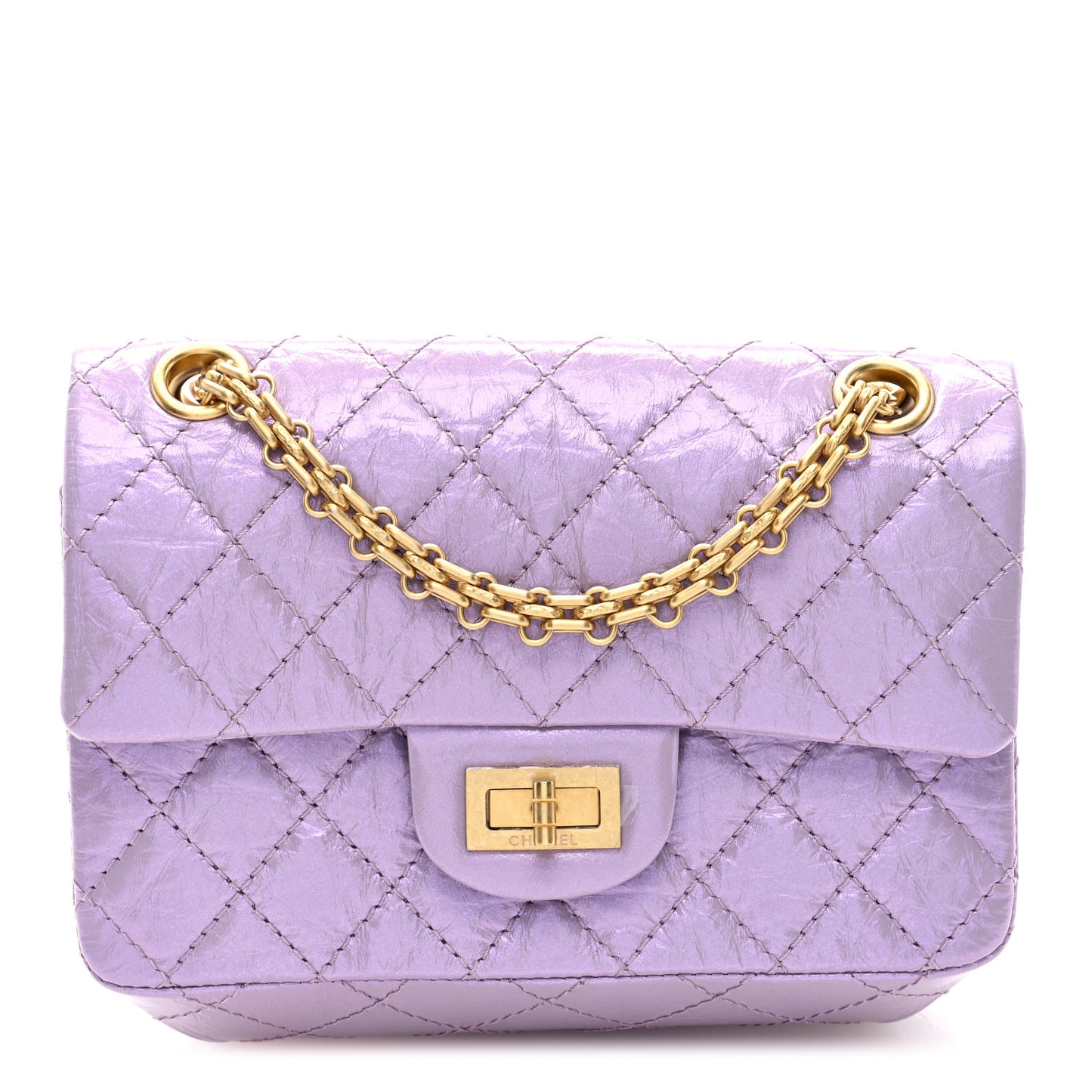 Glittered Aged Calfskin Quilted Mini 2.55 Reissue Flap Lilac