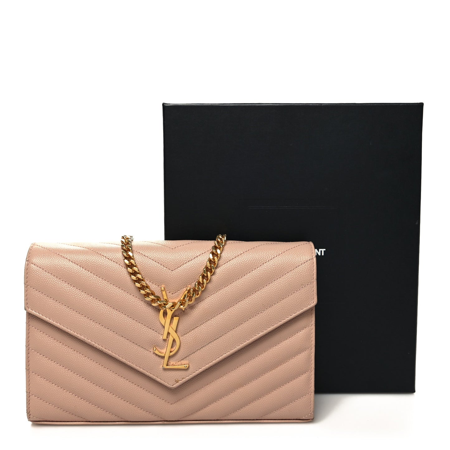 Grain De Poudre Matelasse Chevron Monogram Chain Wallet Pale Pink