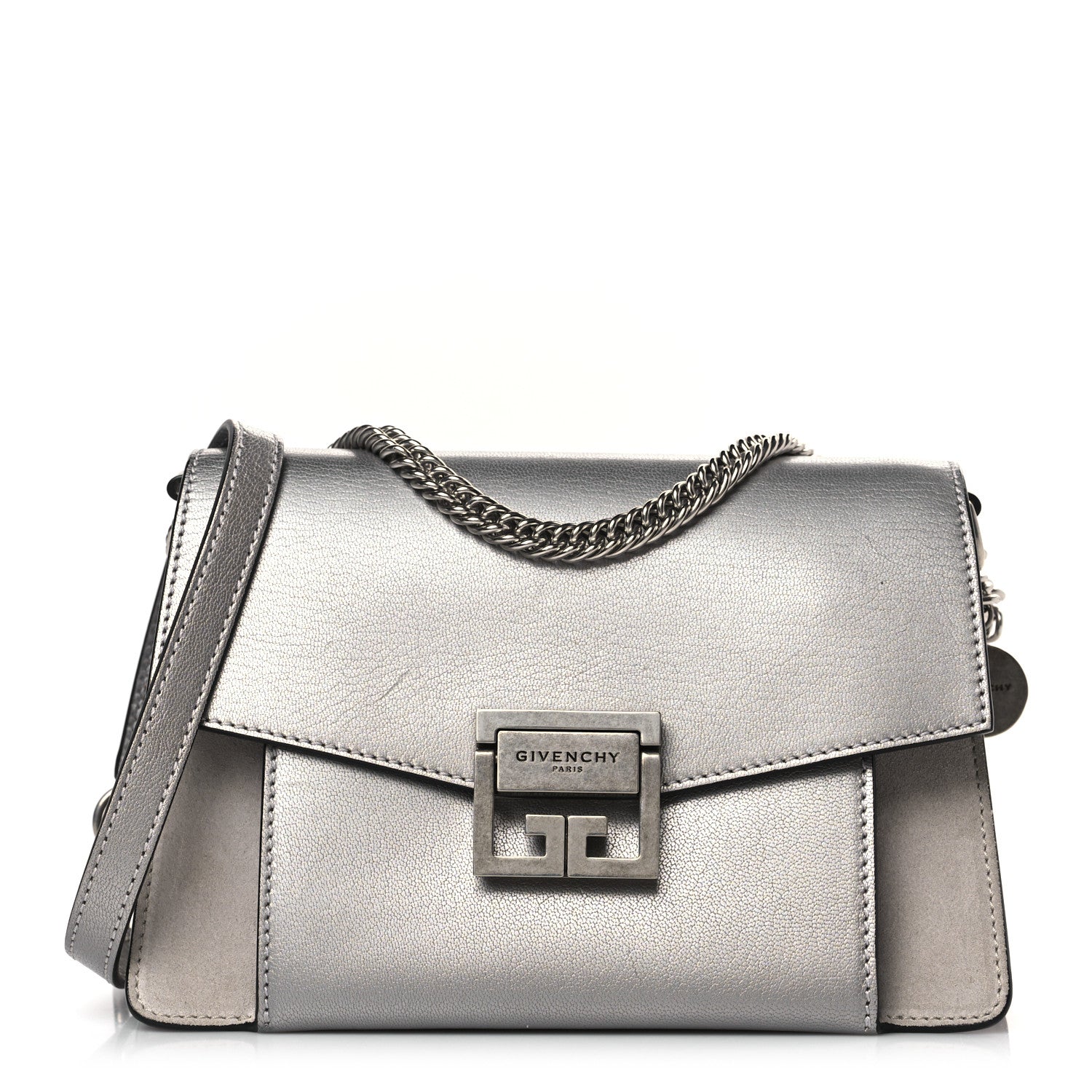Givenchy Calfskin Suede Small GV3 Shoulder Bag Silver 1 of 8