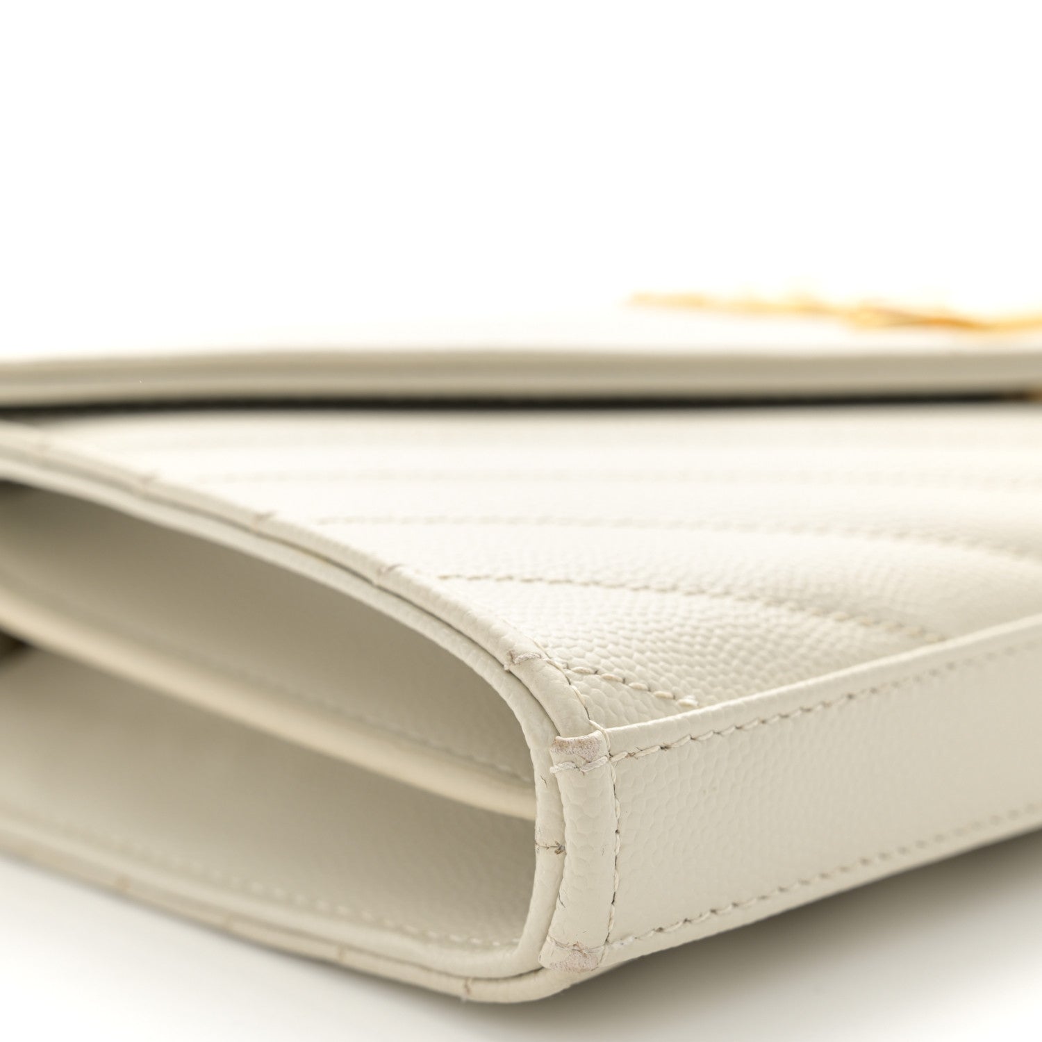 Saint Laurent Grain De Poudre Matelasse Chevron Monogram Chain Wallet Crema Soft 8 of 11