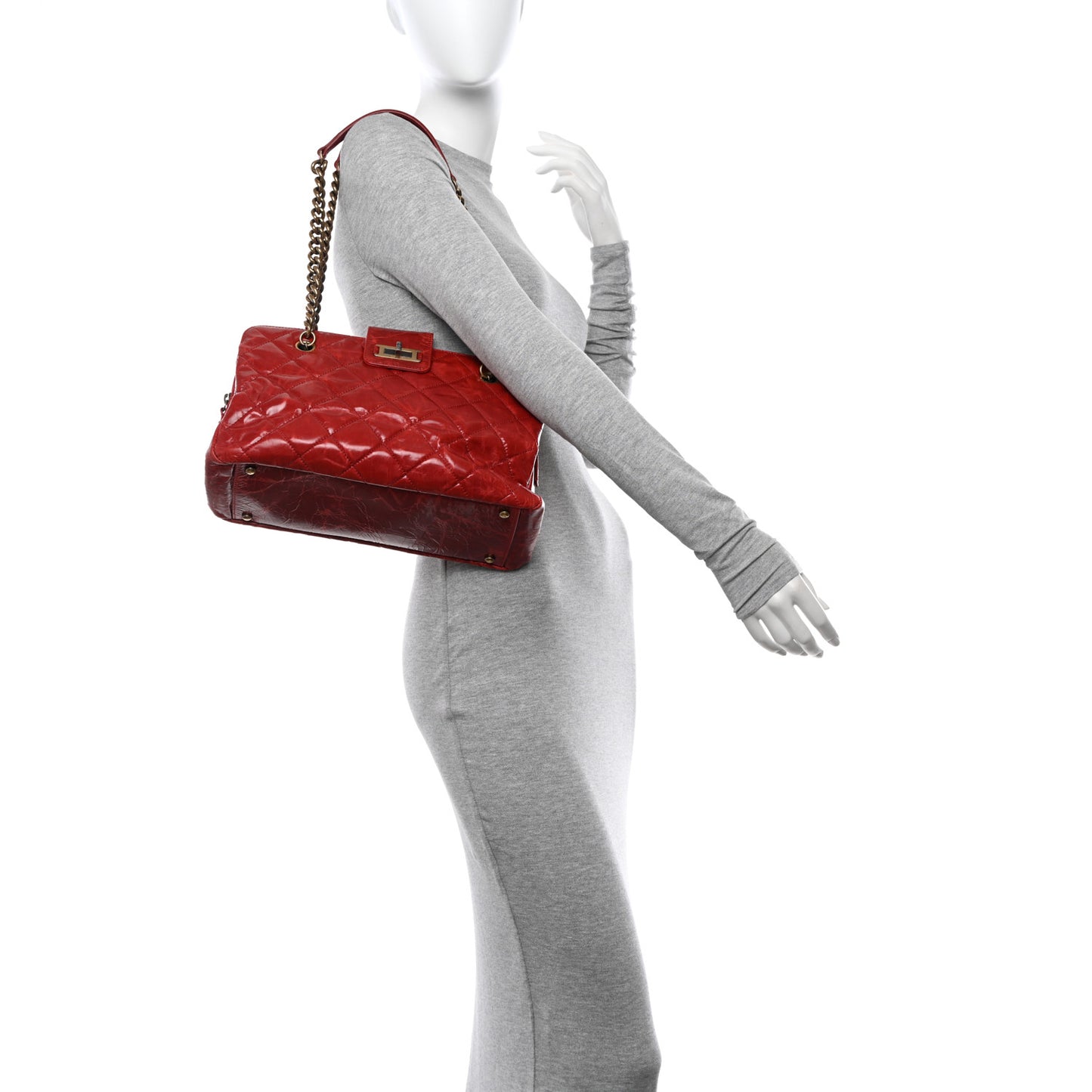 Glazed Crackled Calfskin Small Reissue Tote Red
