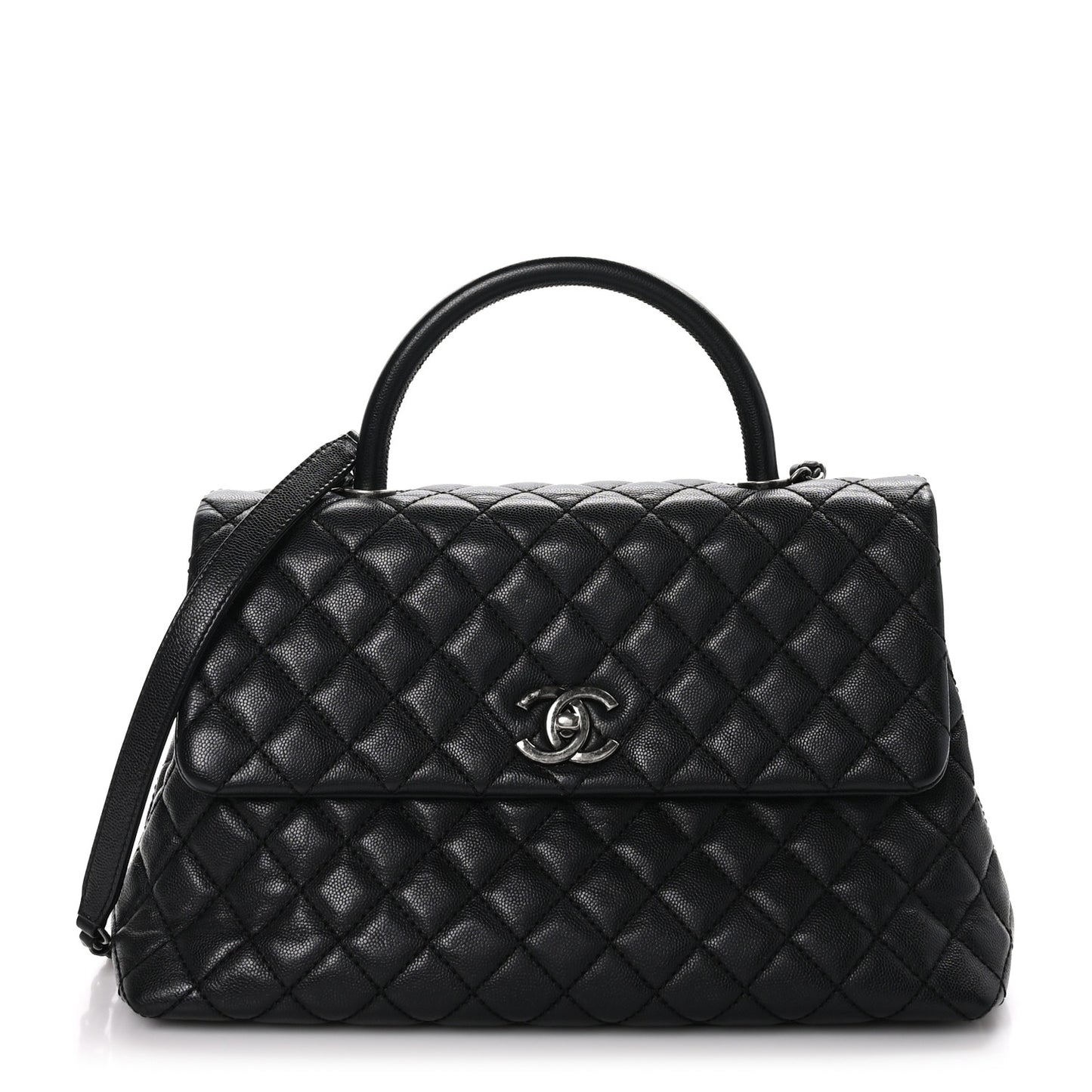 Caviar Quilted Medium Coco Handle Flap Black