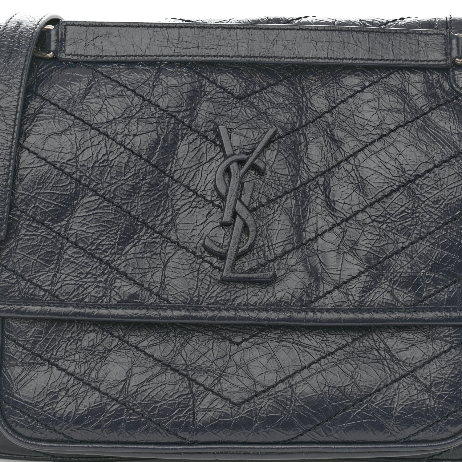 Saint Laurent Crinkled Calfskin Matelasse Monogram Medium Niki Chain Satchel Deep Marine 11 of 13