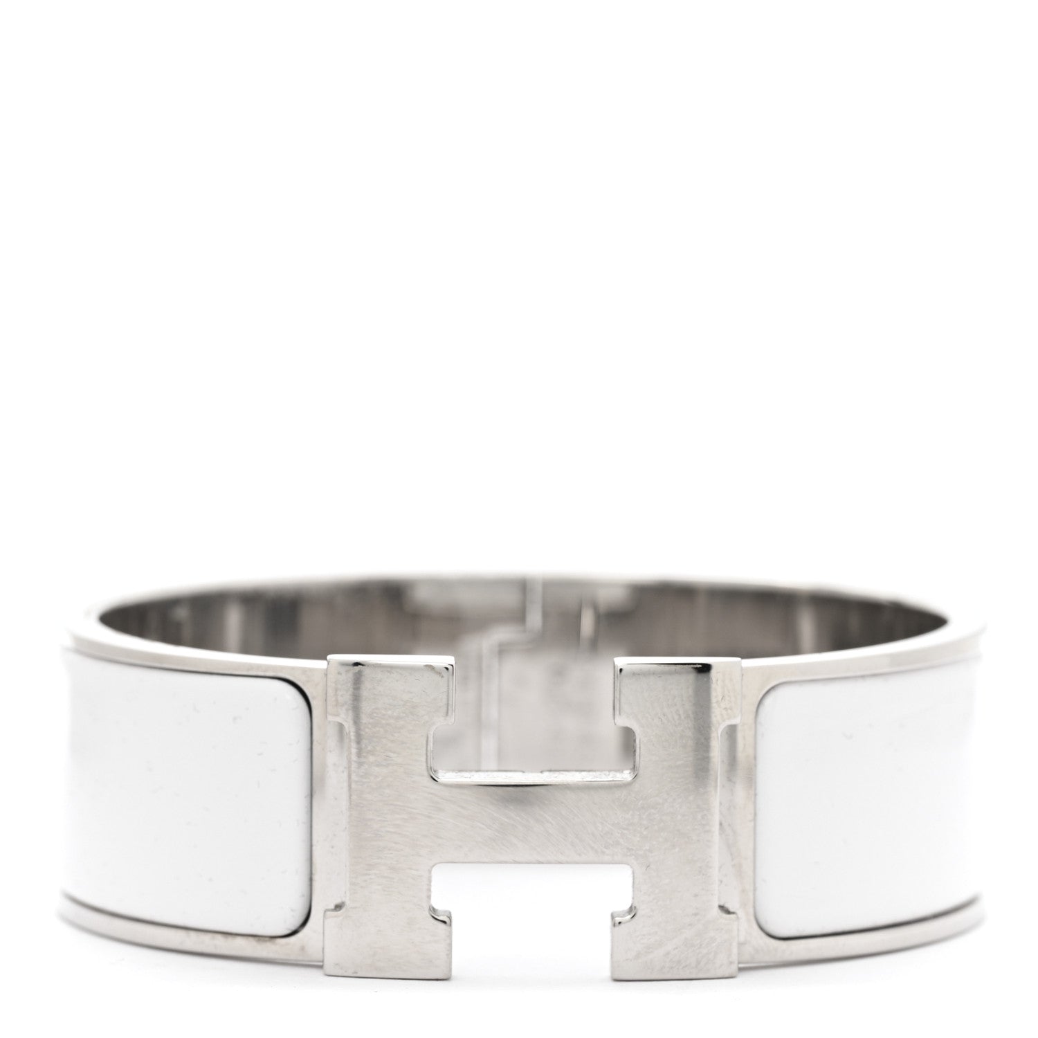 Hermes Enamel Wide Clic Clac H Bracelet PM White 1808752
