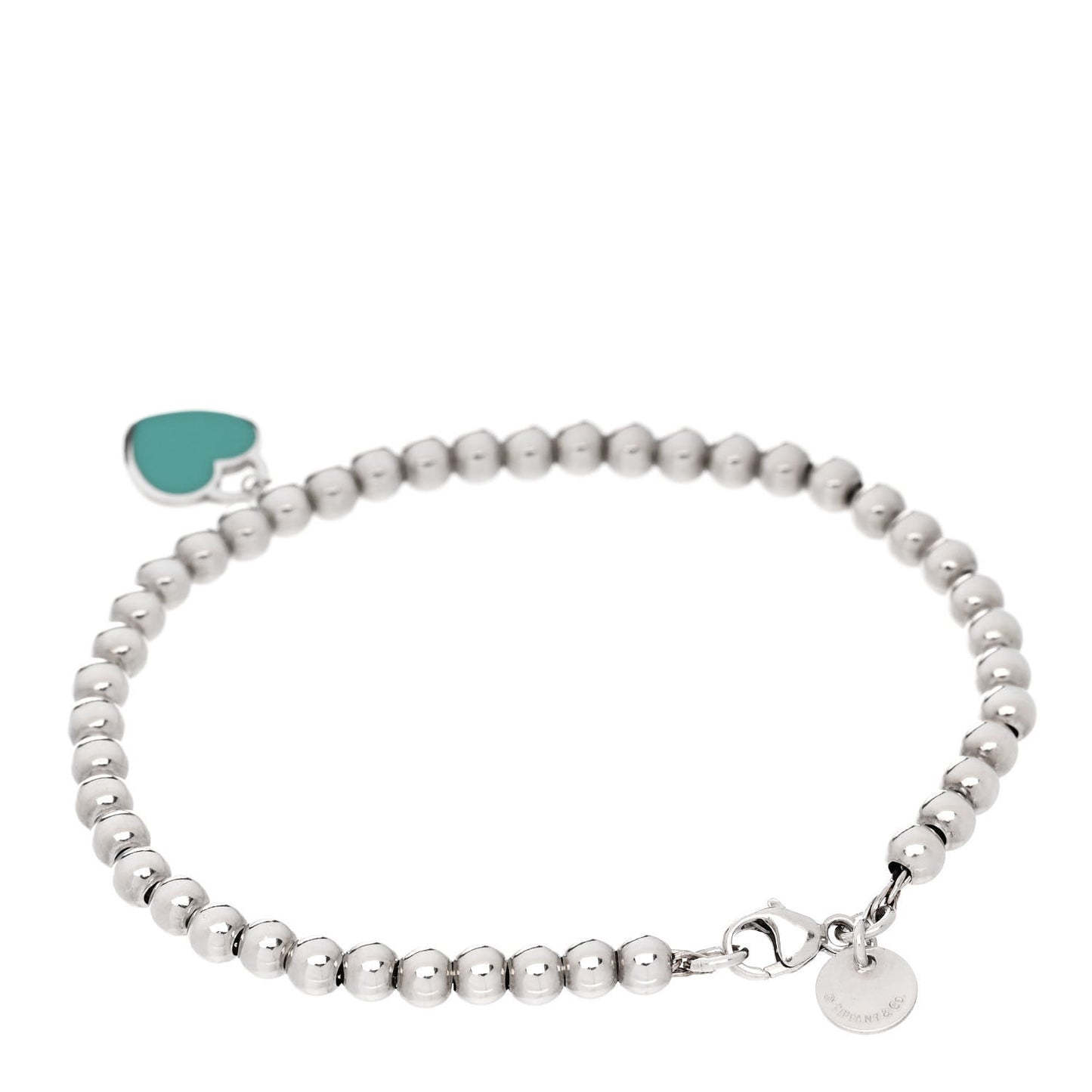 Sterling Silver Enamel 4mm Return To Tiffany Heart Tag Bead Bracelet Blue