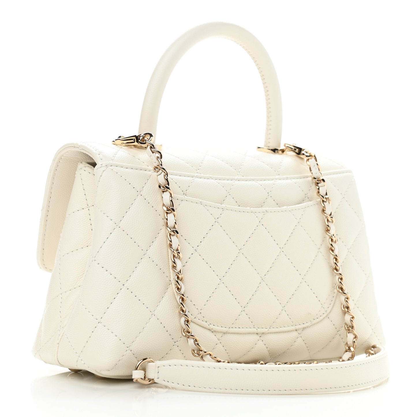 Caviar Quilted Mini Coco Handle Flap White