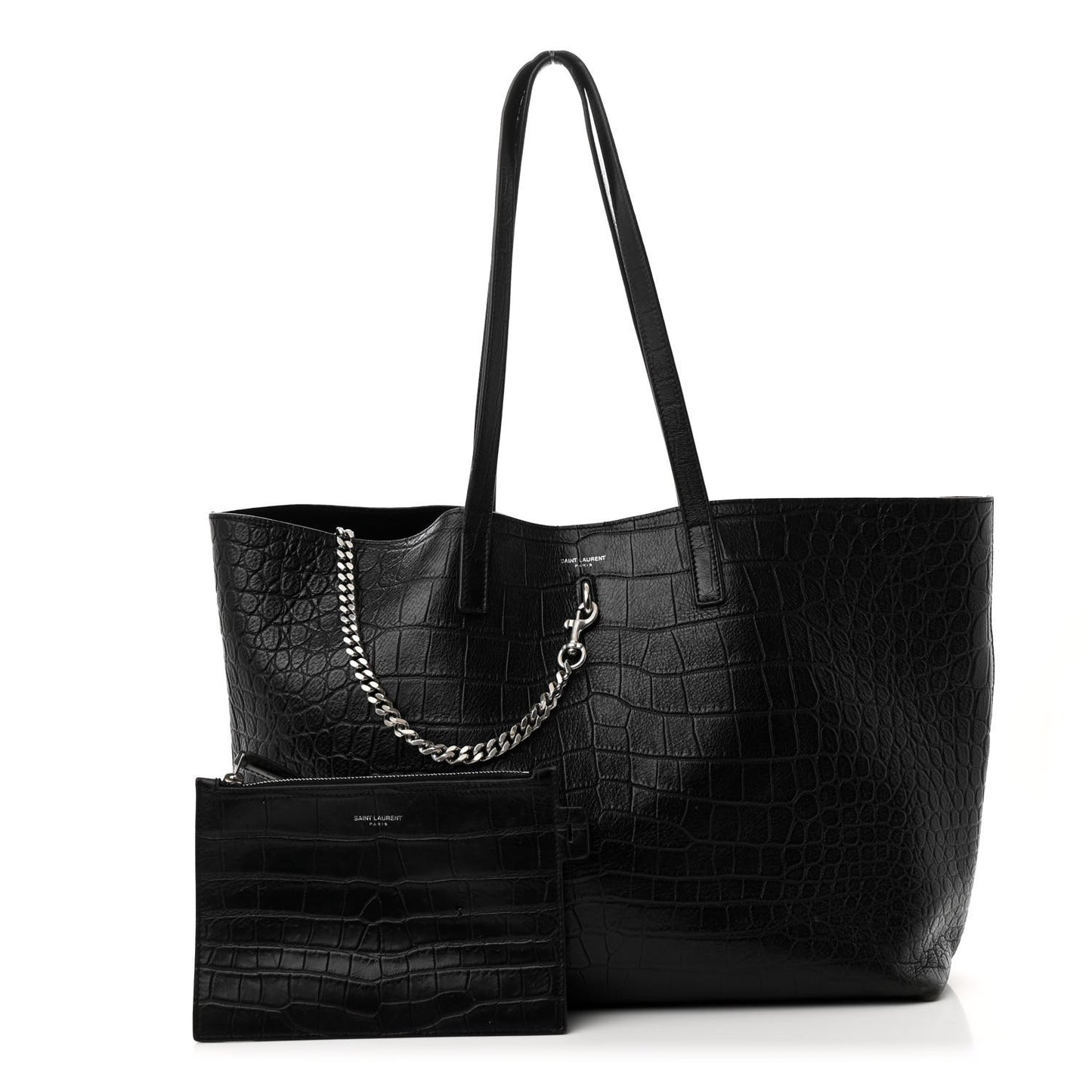 Calfskin Crocodile Embossed Shopping Tote Black
