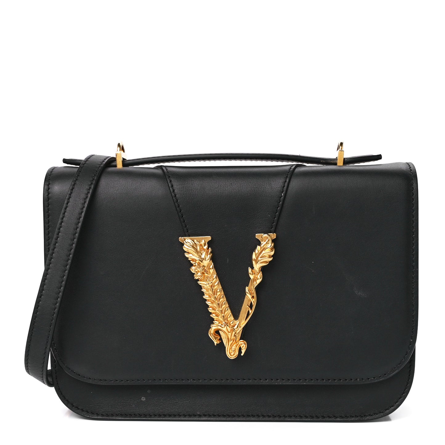 Vitello Barocco Virtus Top Handle Shoulder Bag Black