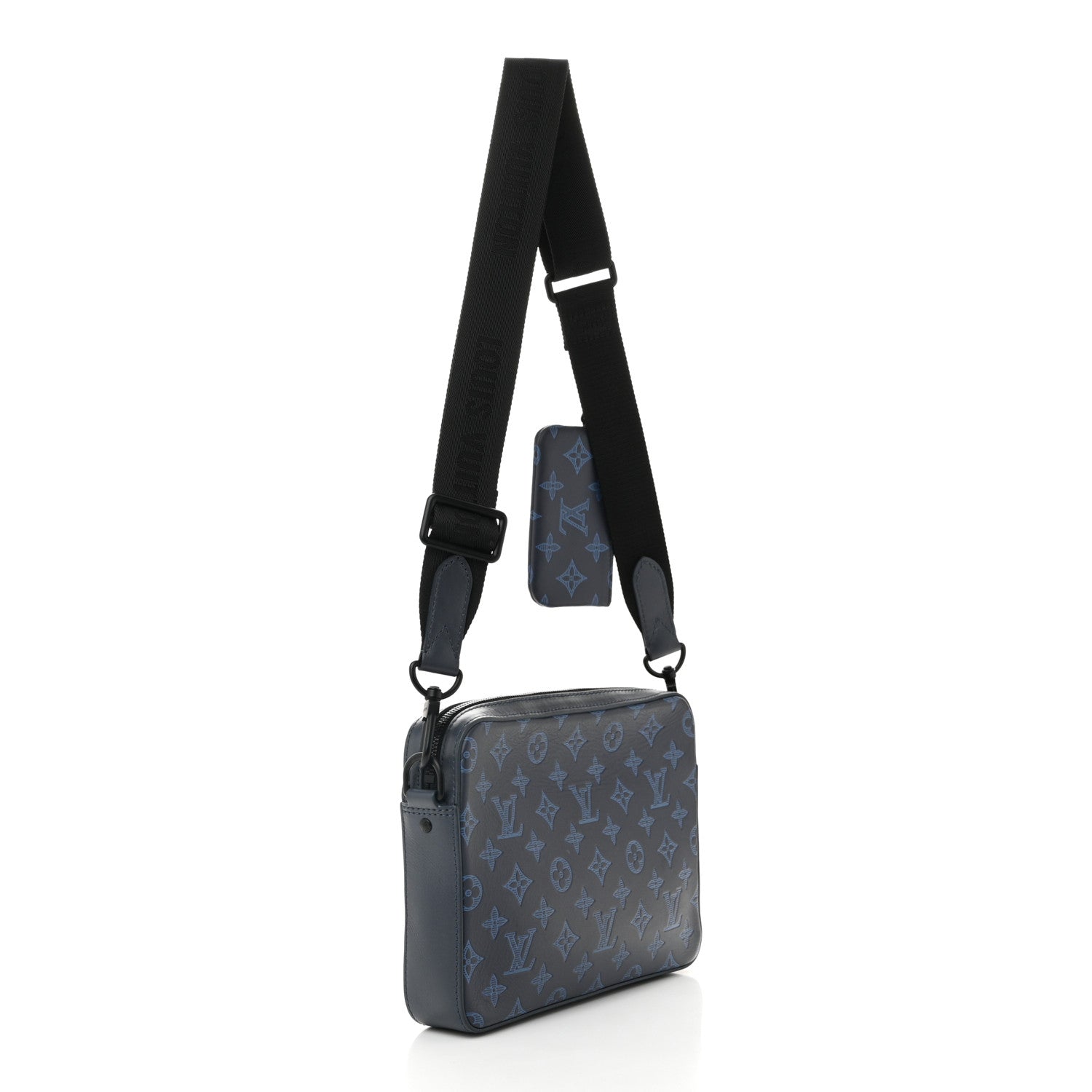 Louis Vuitton Calfskin Monogram Shadow Trio Messenger Navy River Blue 3 of 10