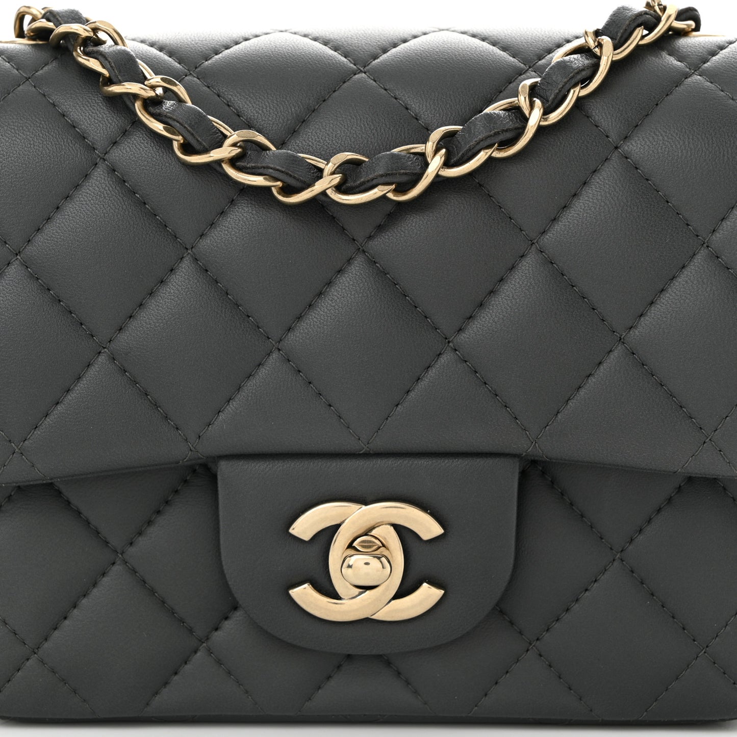 Lambskin Quilted Mini Square Flap Dark Grey