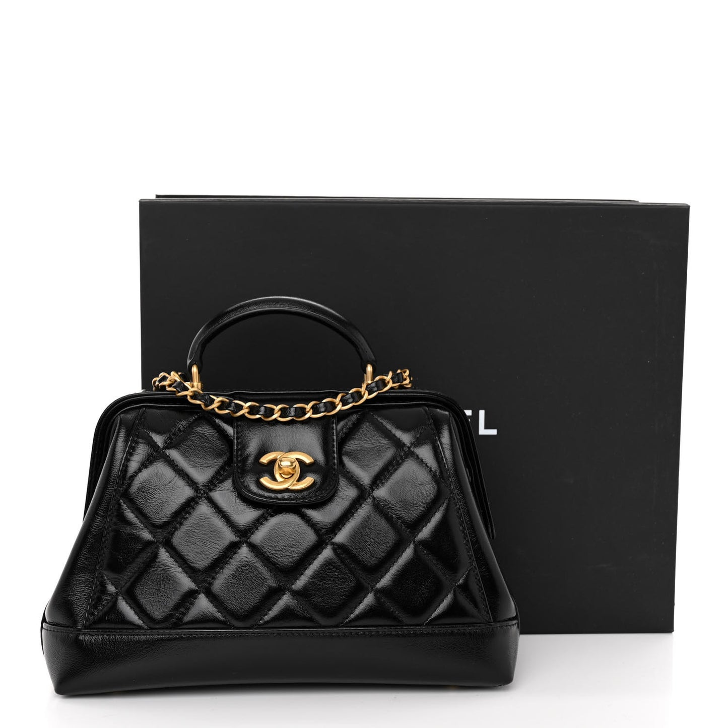 Shiny Lambskin Quilted Small Cocodoc Top Handle Bag Black