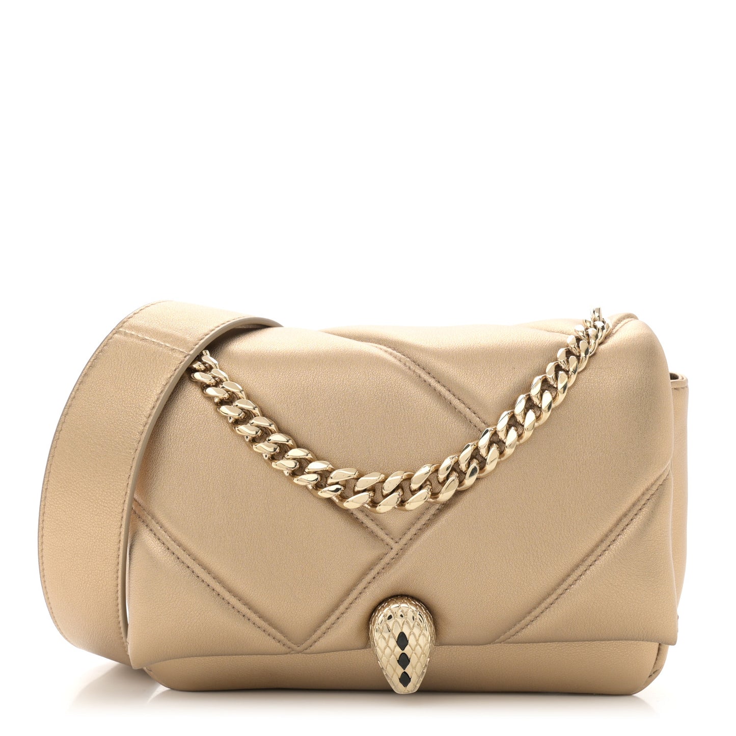 Metallic Calfskin Matelasse Mini Serpenti Cabochon Crossbody Bag Gold