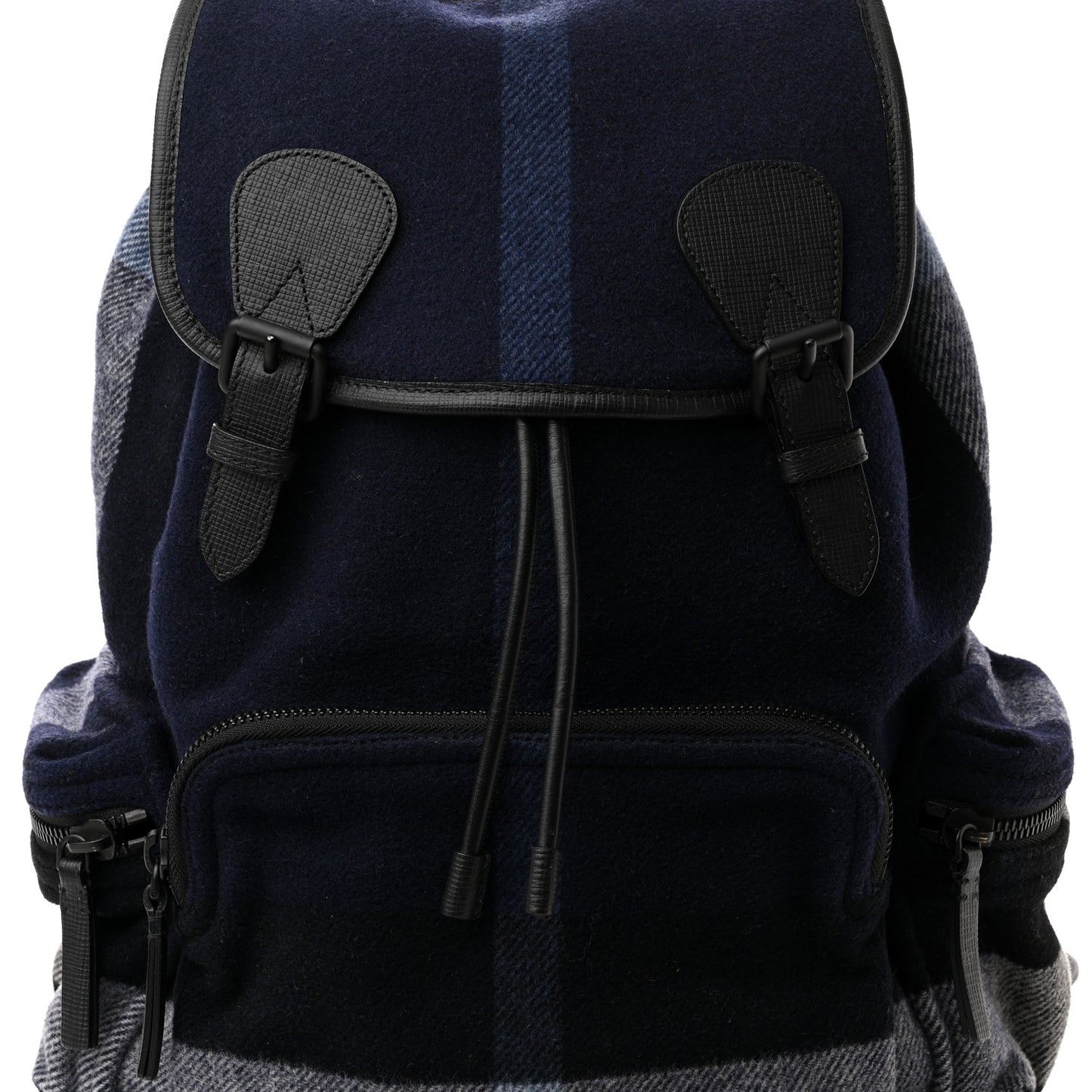 Wool Check Duffle Rucksack Backpack Indigo Blue