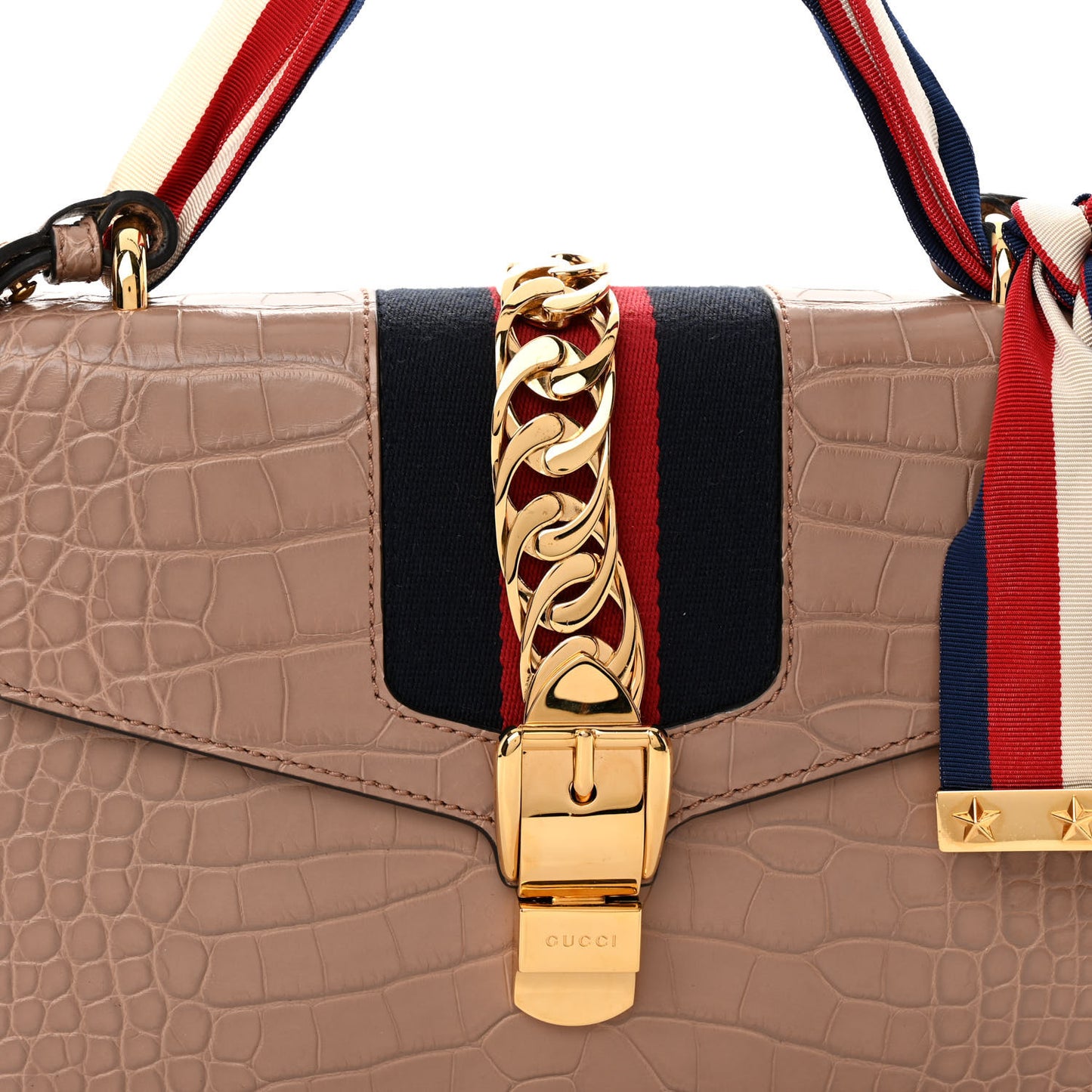 Alligator Small Sylvie Shoulder Bag Beige