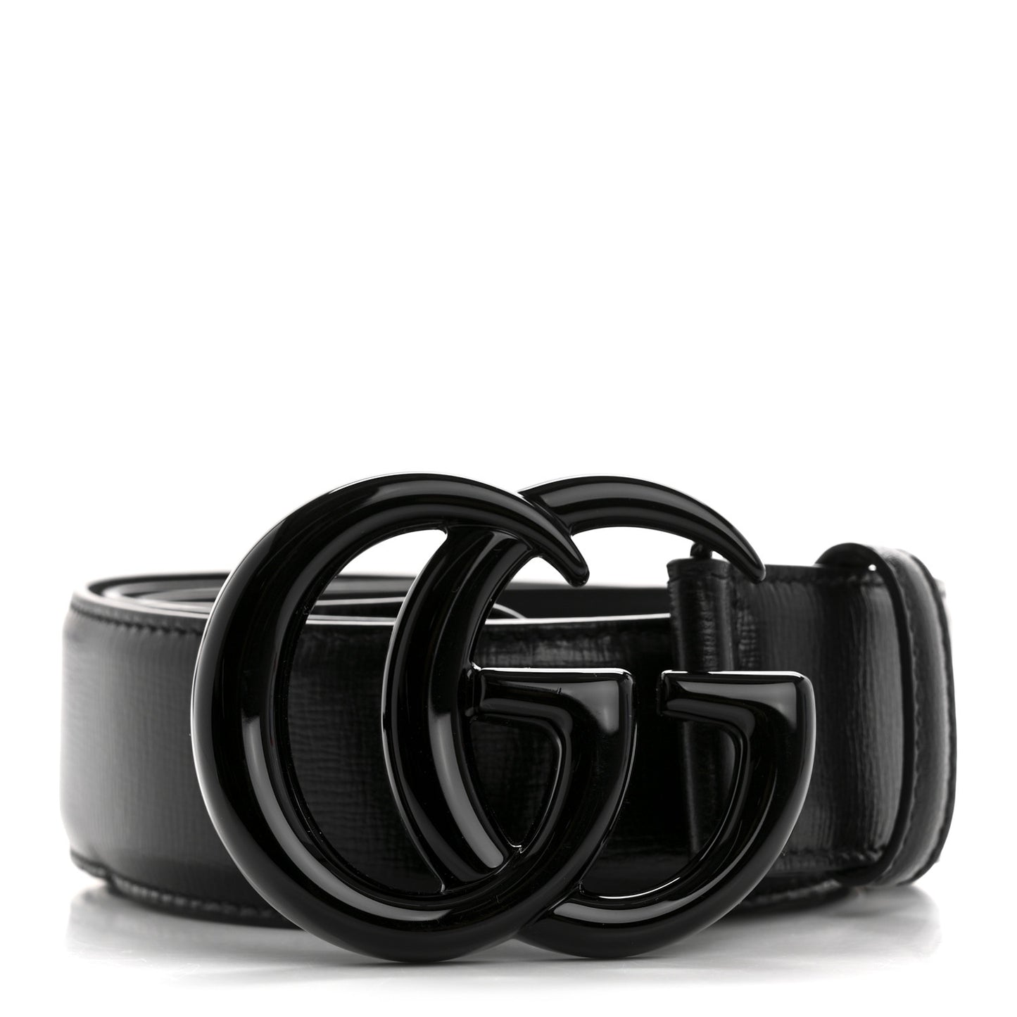 Azalea Calfskin Enamel Monochrome Double G 40mm Belt 85 34 Black