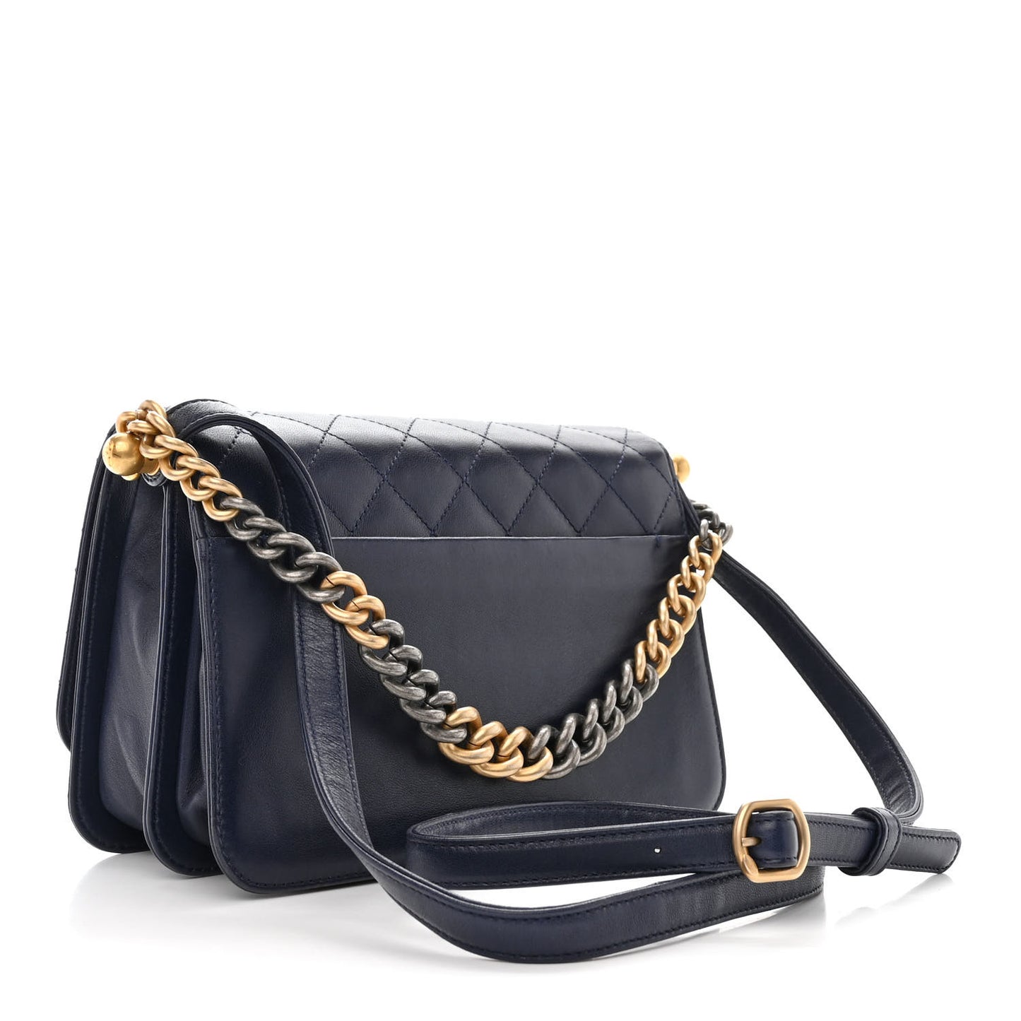 Lambskin Quilted Gold Metal Lock Flap Navy
