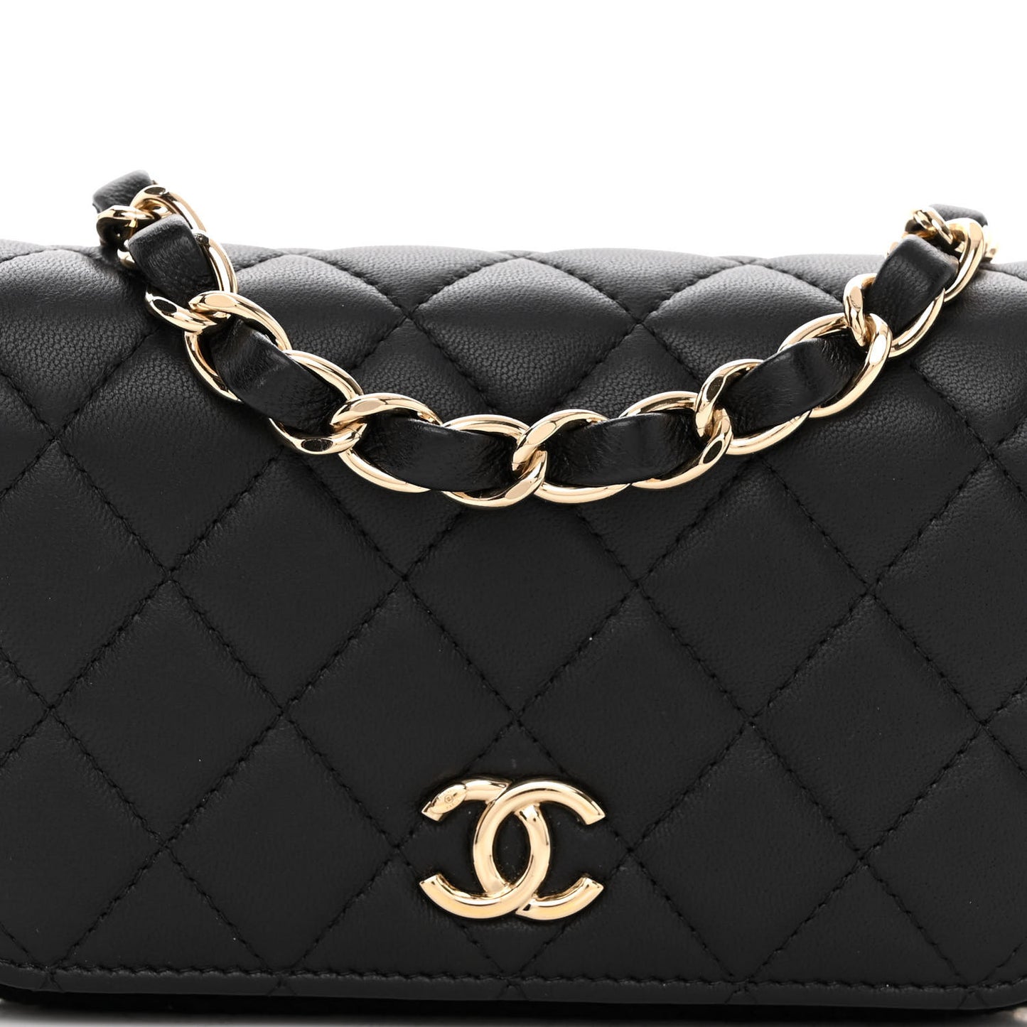 Lambskin Crochet Quilted Flap Phone Holder Black