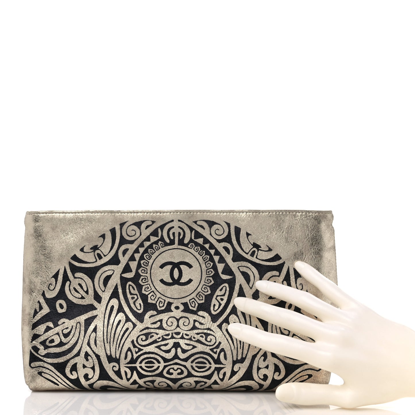 Metallic Lambskin Print Clutch Gold
