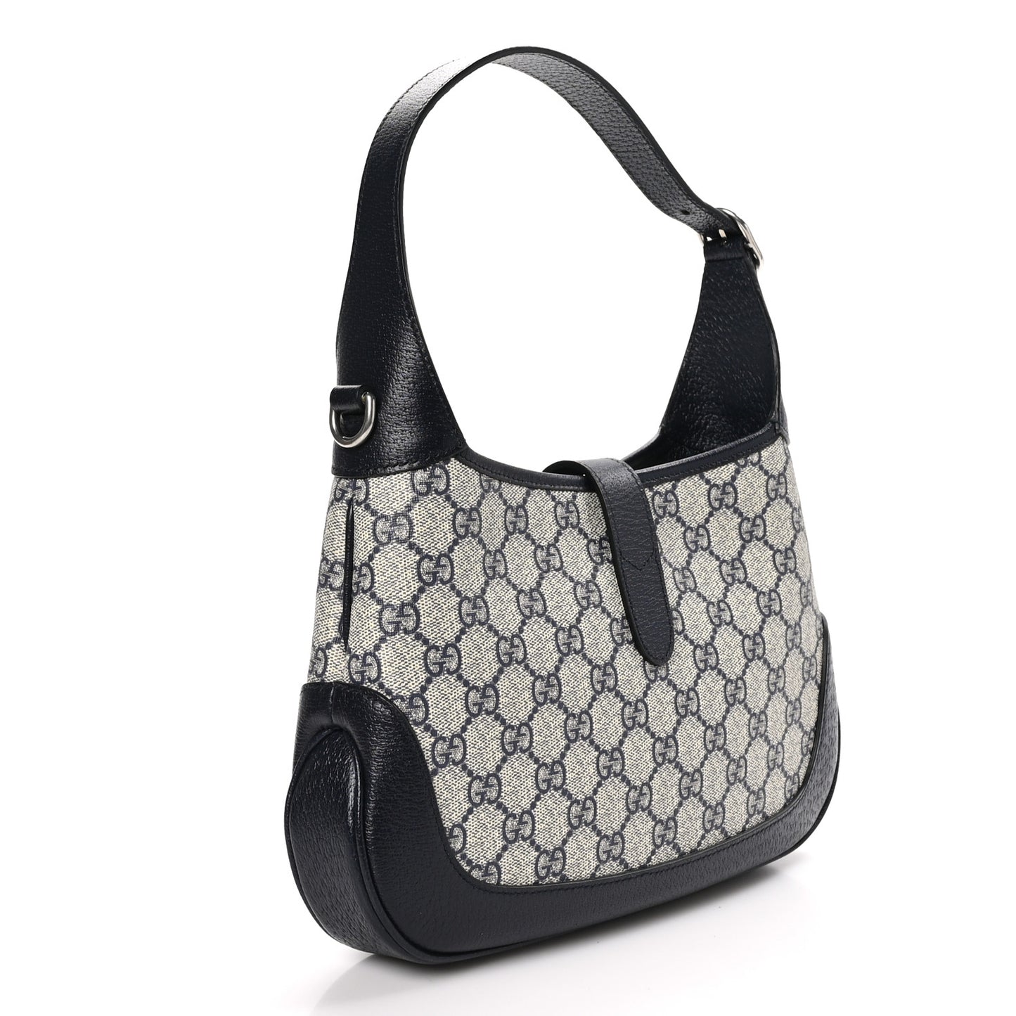 GG Supreme Monogram Textured Dollar Calfskin Web Small Jackie 1961 Hobo Beige Blue