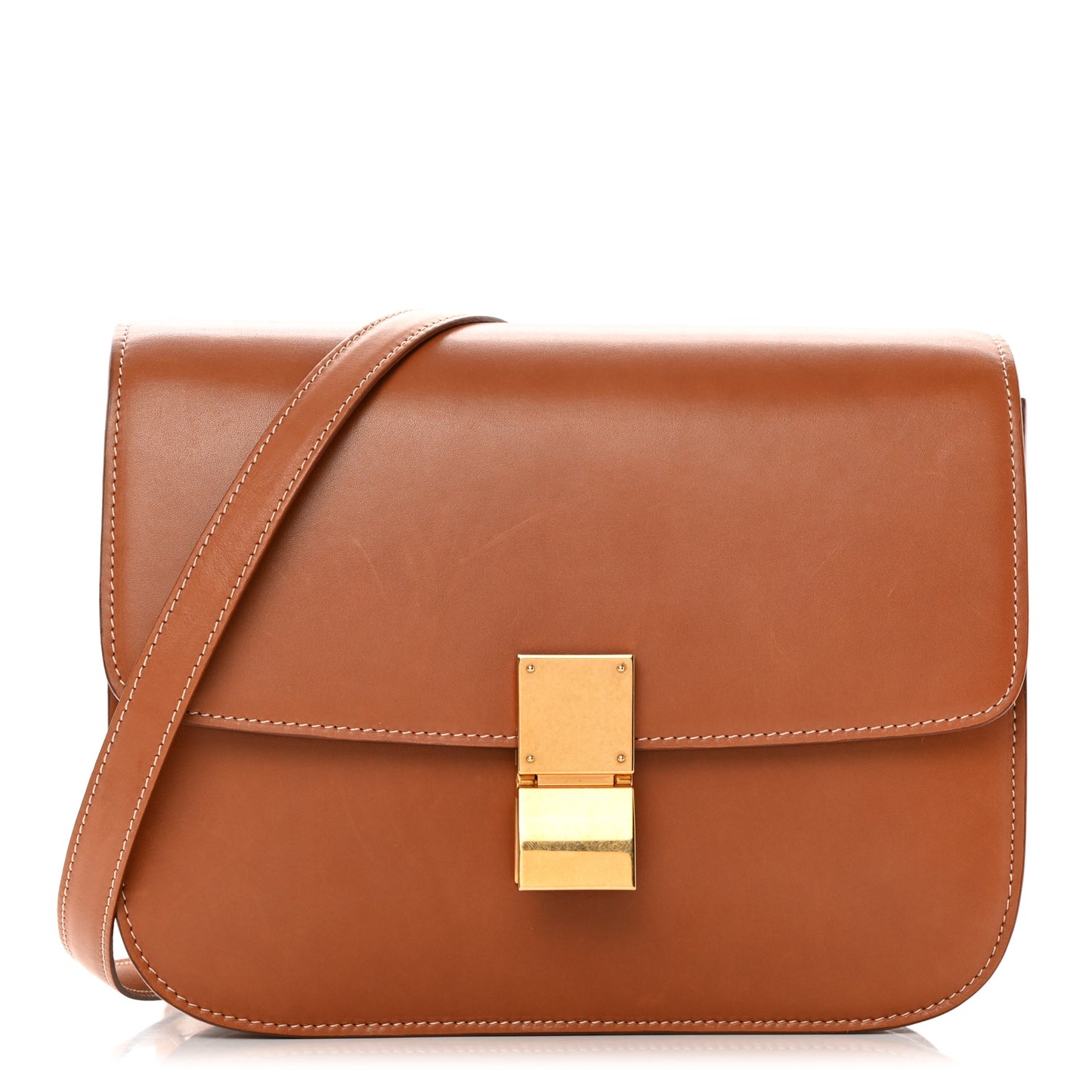Natural Calfskin Medium Classic Box Flap Bag Tan