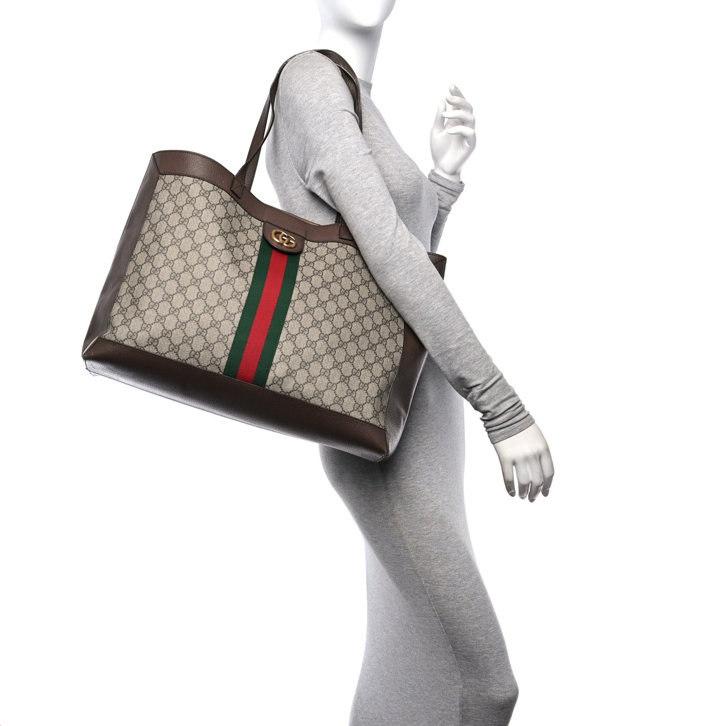 GG Supreme Monogram Web Ophidia Tote Brown