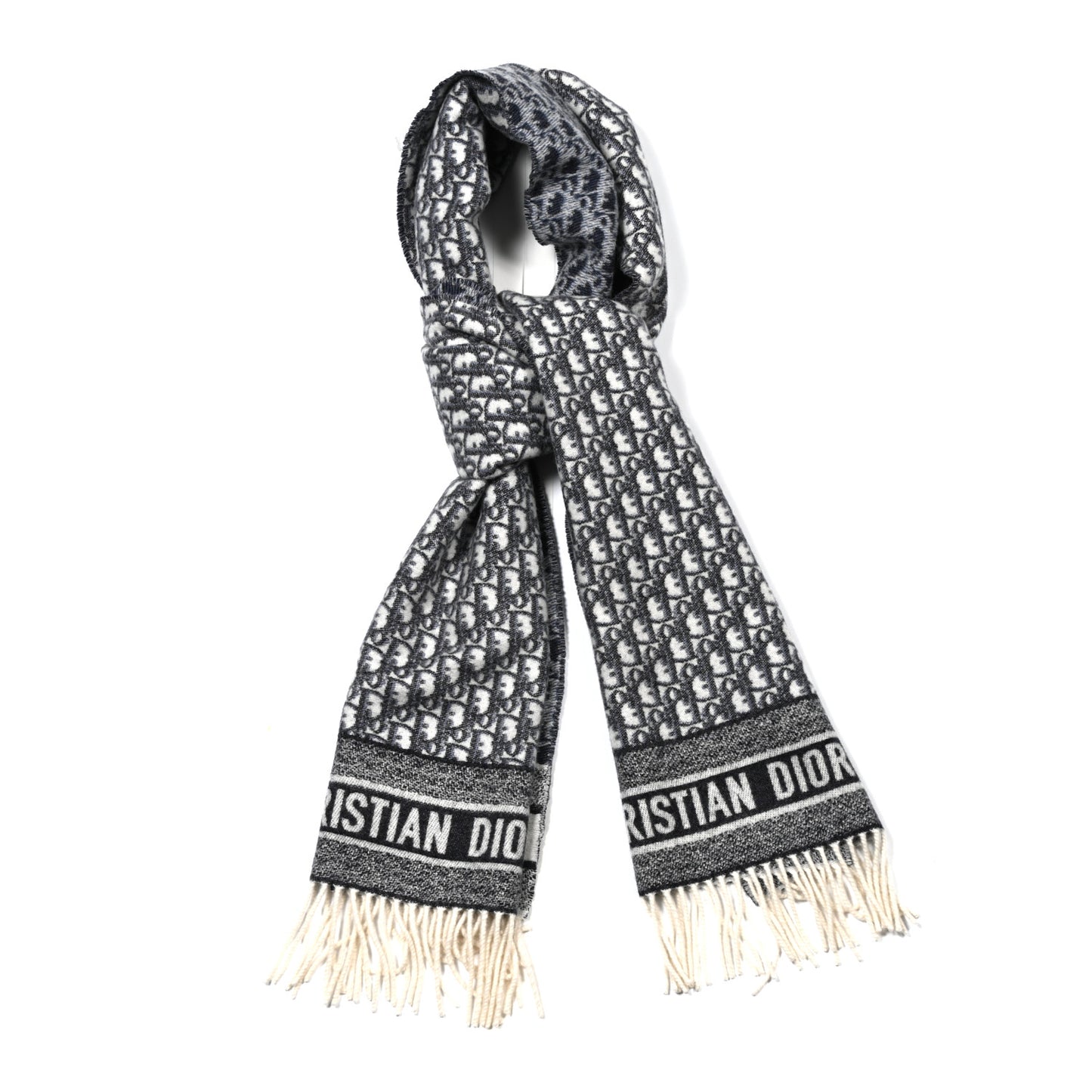 Cashmere Oblique Fringed Scarf Blue