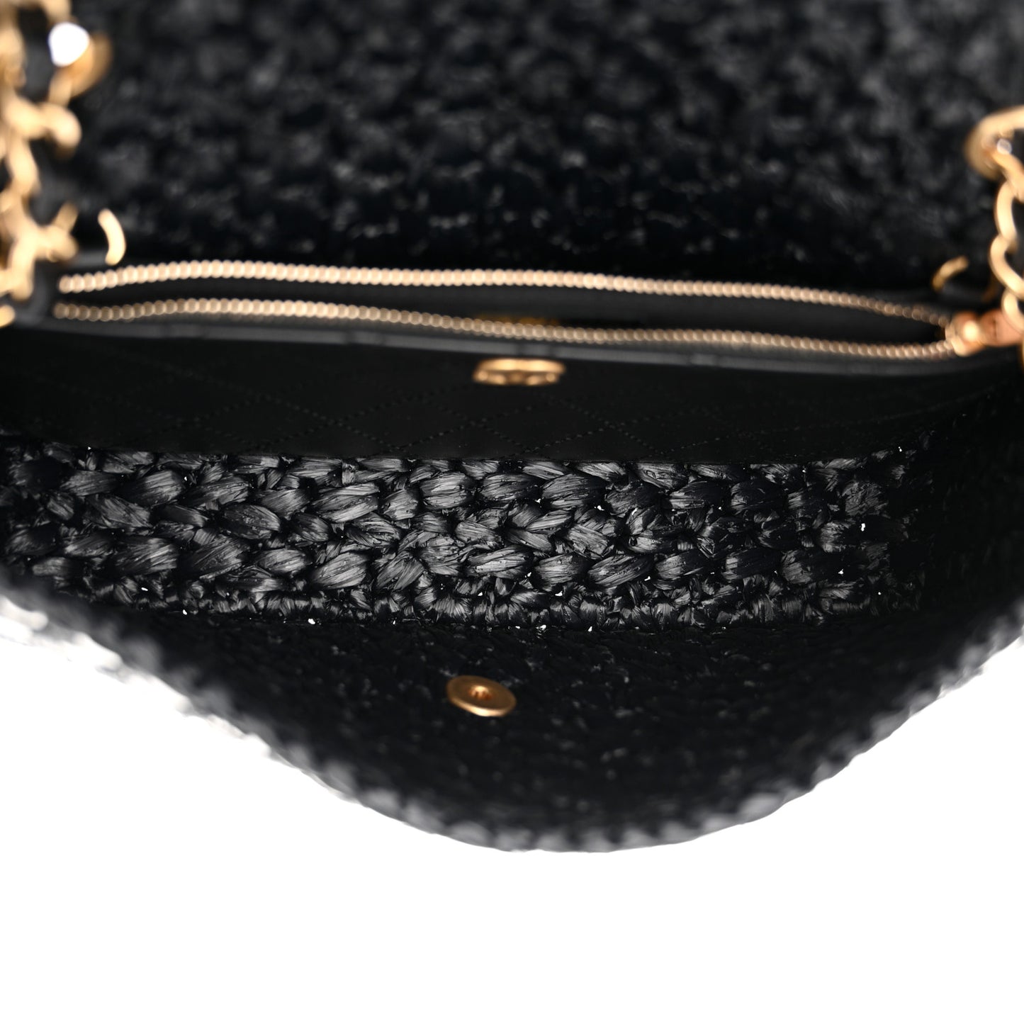 Raffia Effect Medium Tweedy Flap Bag Black White