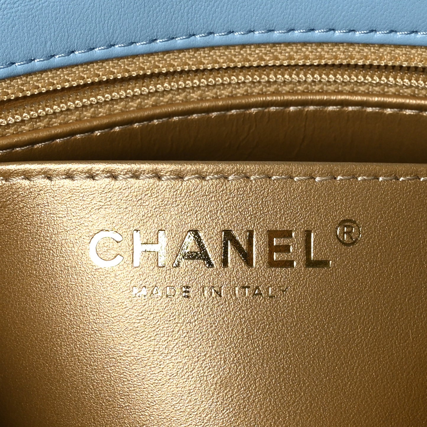Lambskin Quilted Mini Pearl Crush Flap Light Blue