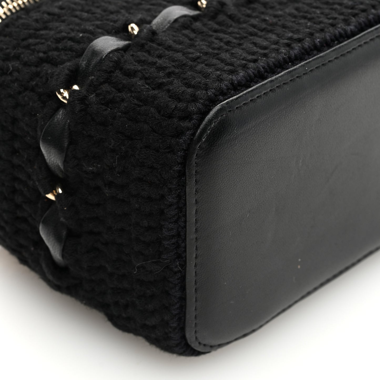 Lambskin Crochet Quilted Small Vanity Case With Chain Black